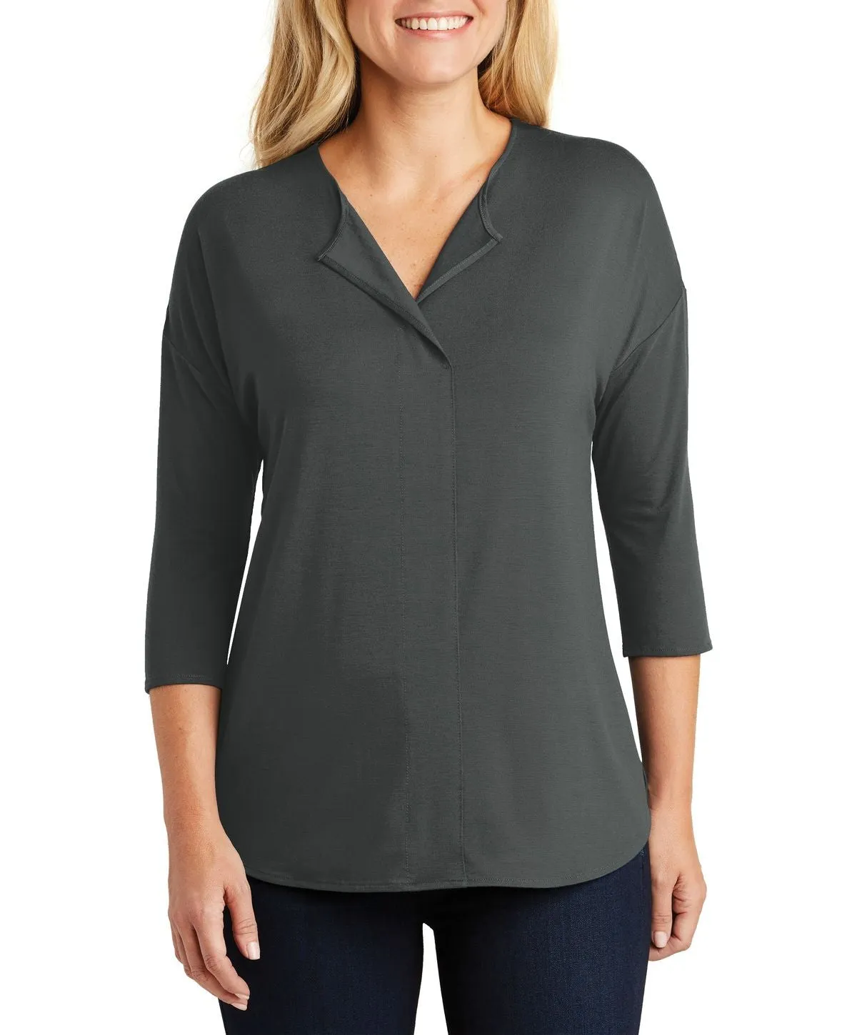 JustBlanks Women's Short Sleeve Slim Fit Split Neck V-Neck Top Everyday Layering