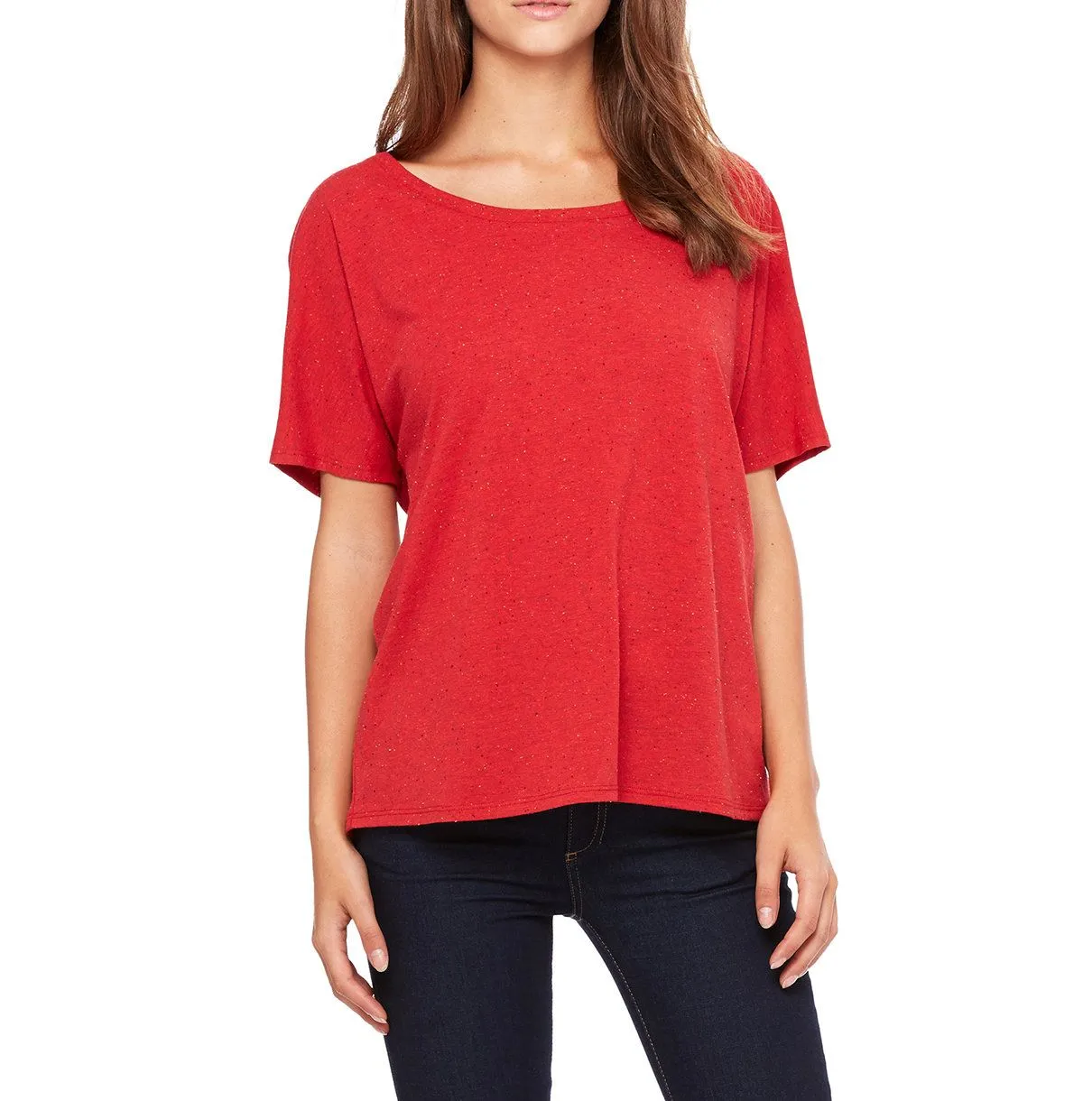 Versatile Wearable Comfy Apparel JustBlanks Women's Slouchy Fit Short Sleeve Scoop Neck Tee with Curved Hem