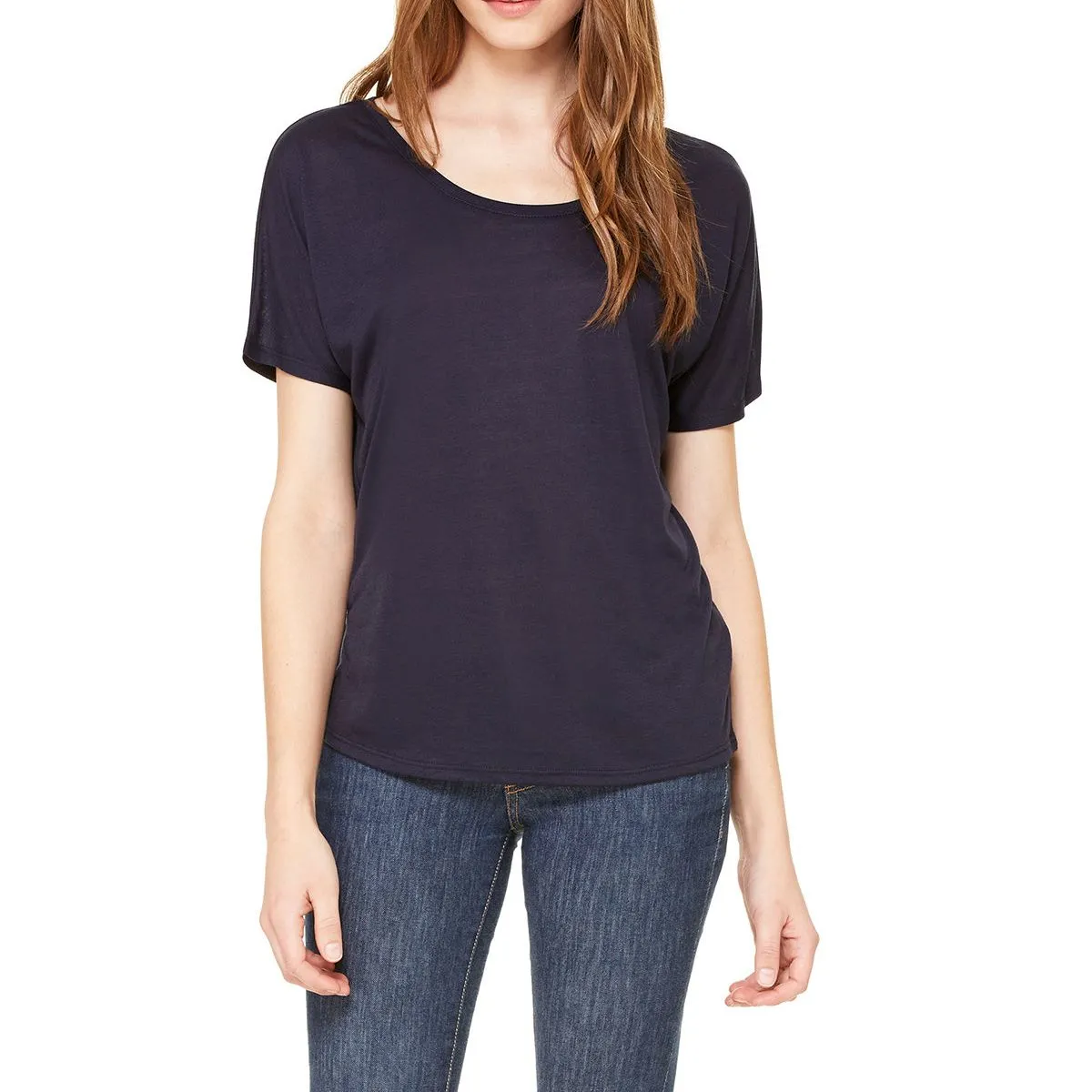 JustBlanks Women's Slouchy Fit Short Sleeve Scoop Neck Tee with Curved Hem Crew Neck Design