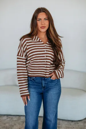 Brooke Striped Cardigan - Chocolate Mix Minimal Fashion