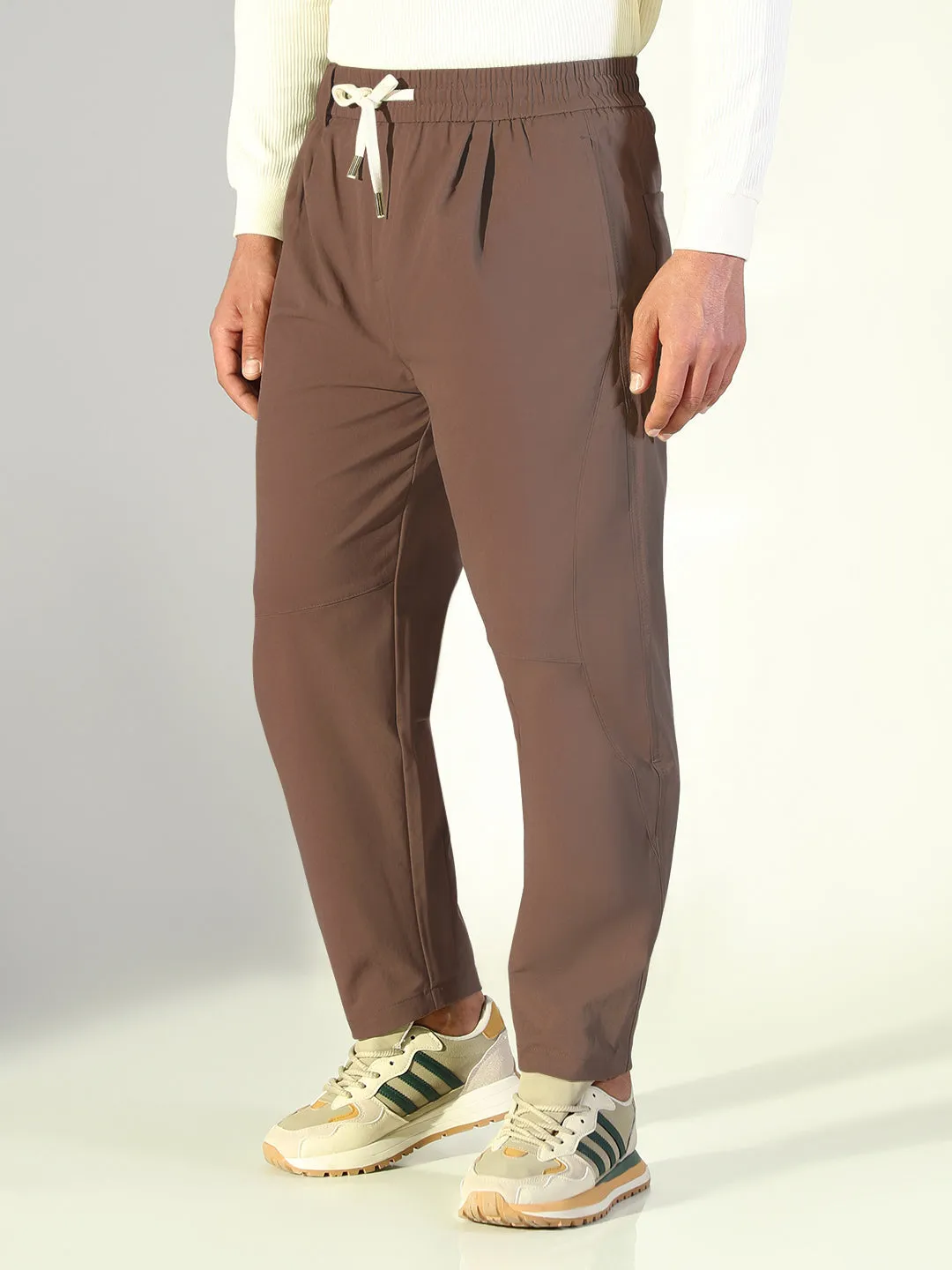 Wide fit Men's Brown Relaxed Fit Korean Trouser