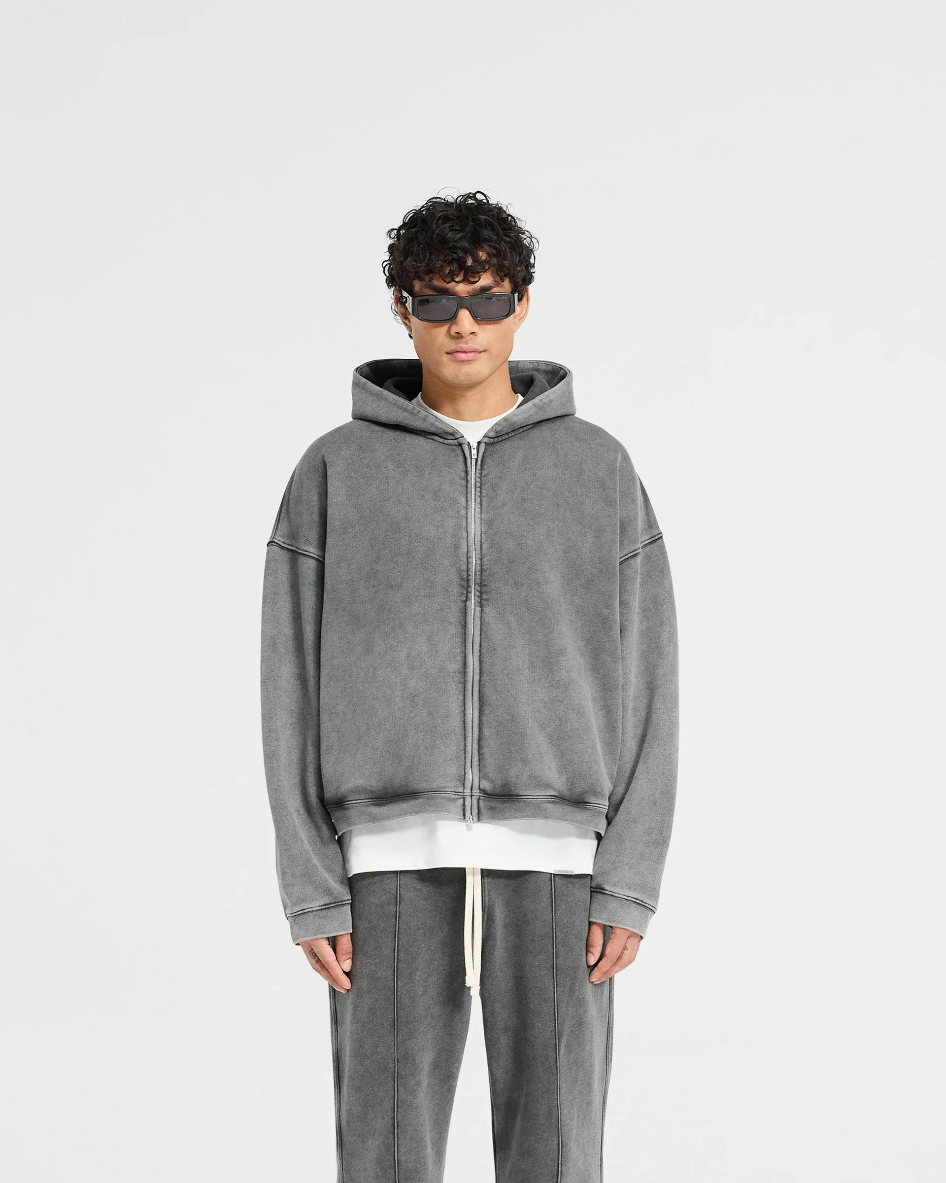 Initial Boxy Zip Through Hoodie - Vintage Grey Comfortable Fashion