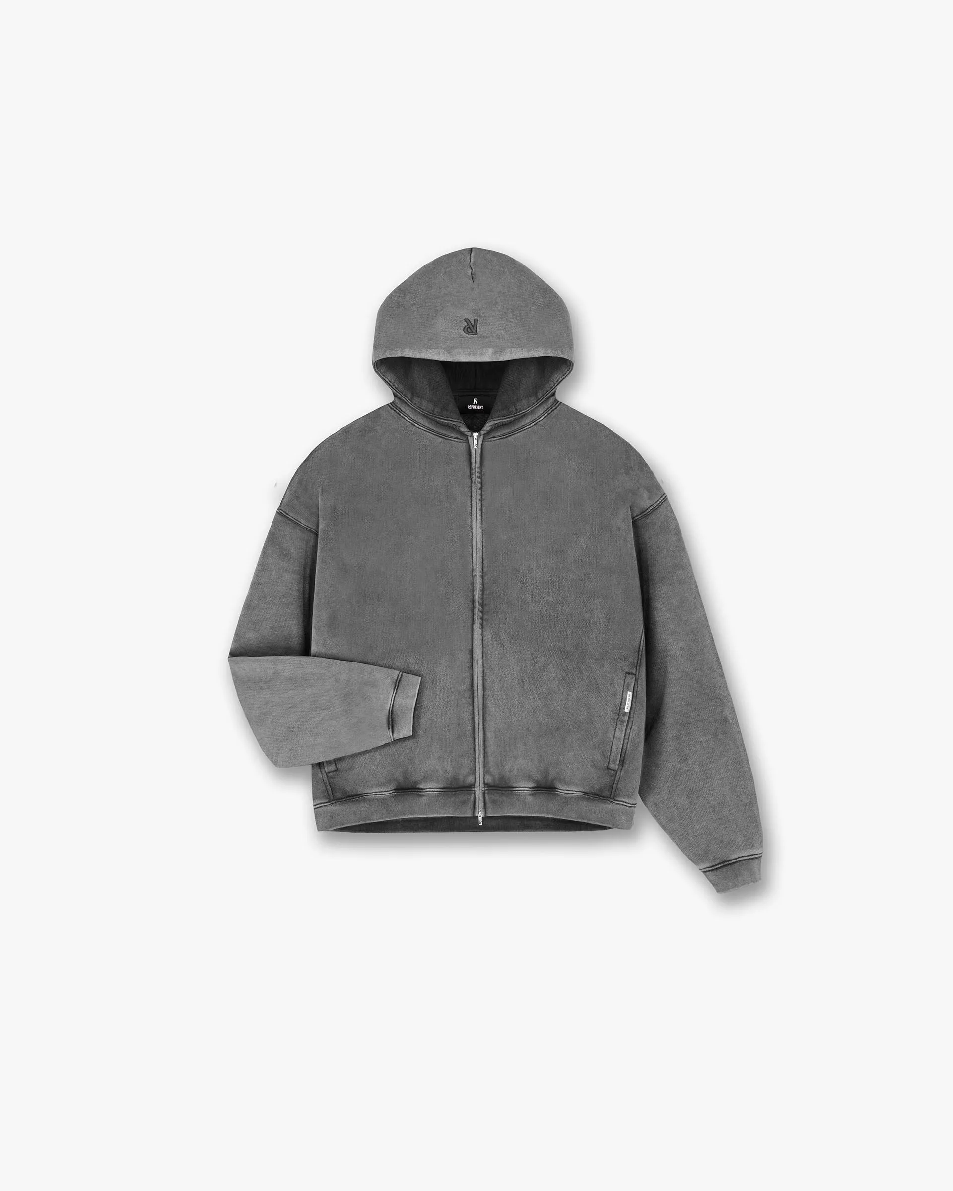 Fresh Fit Initial Boxy Zip Through Hoodie - Vintage Grey