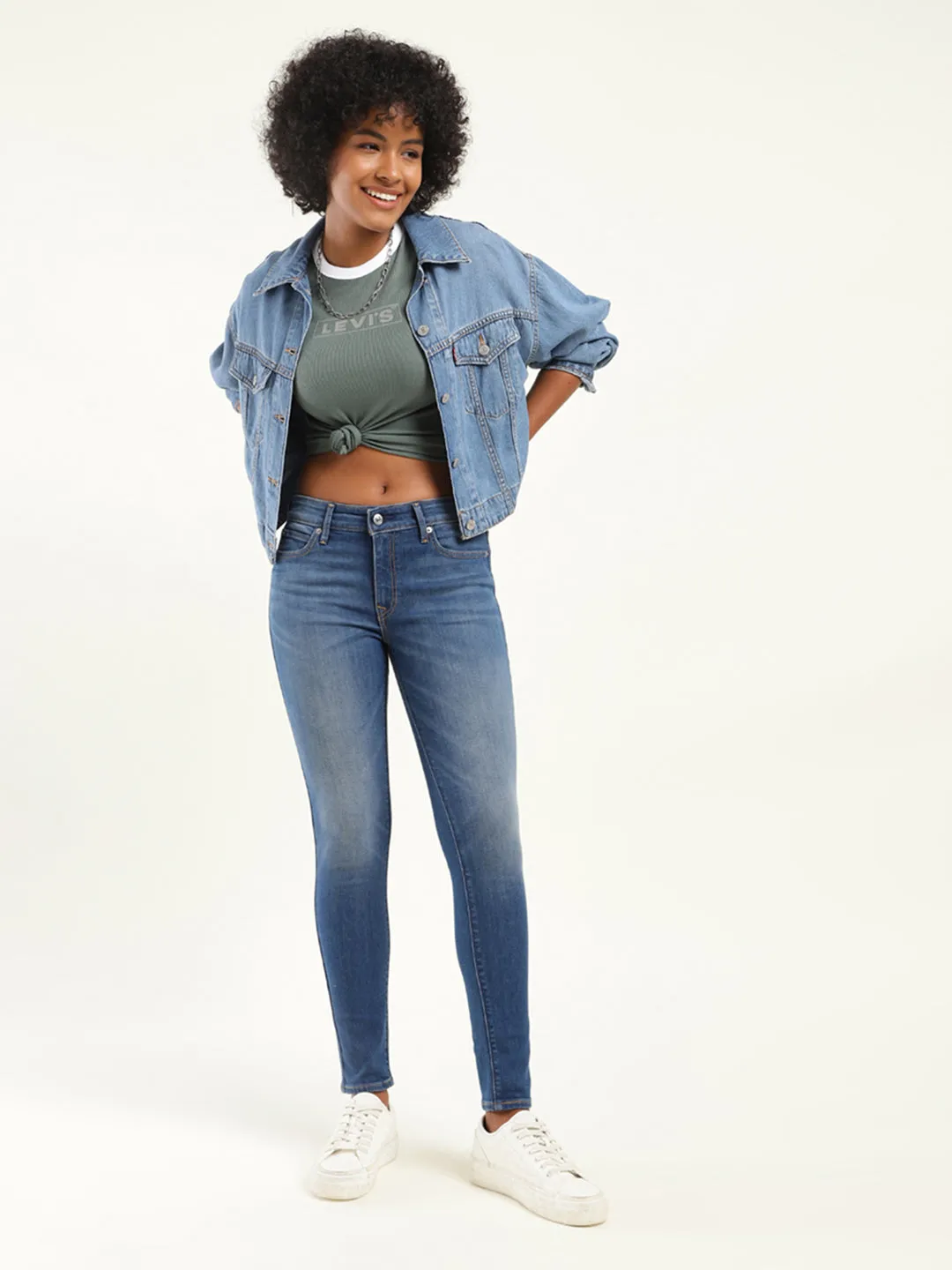 Women's 711 Blue Skinny Fit Mid Rise Jeans Natural Style Affordable Autumn Days Breathable