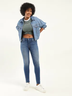 Women's 711 Blue Skinny Fit Mid Rise Jeans Natural Style Affordable Autumn Days Breathable