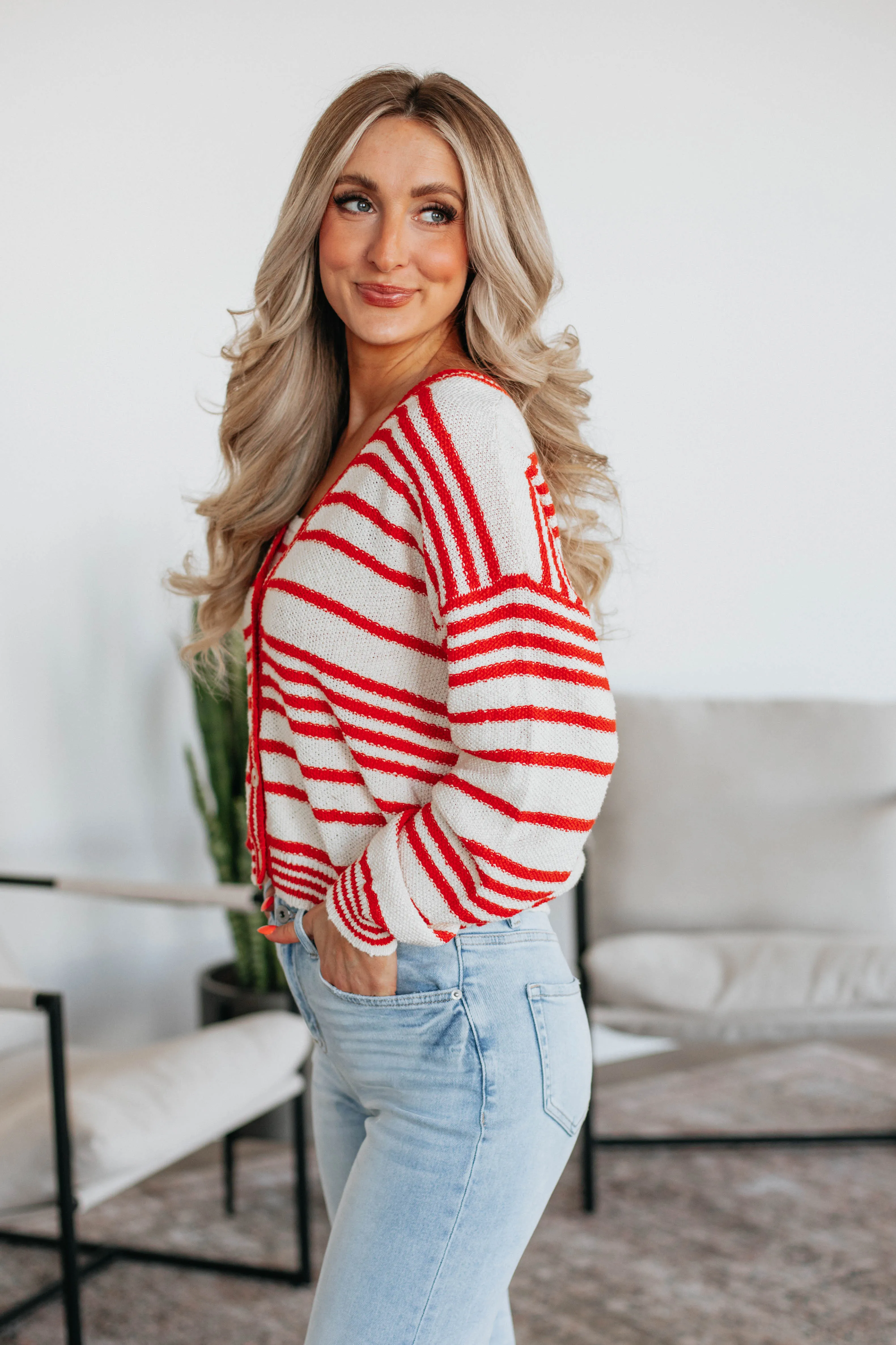 Scottie Striped Cardigan - Cherry Mix Street Warmth skin friendly