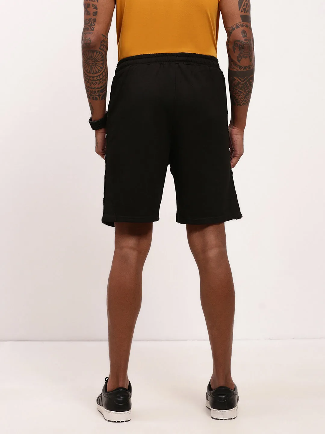 Free Movement Men's Black Mid-Rise Cotton Regular Fit Shorts