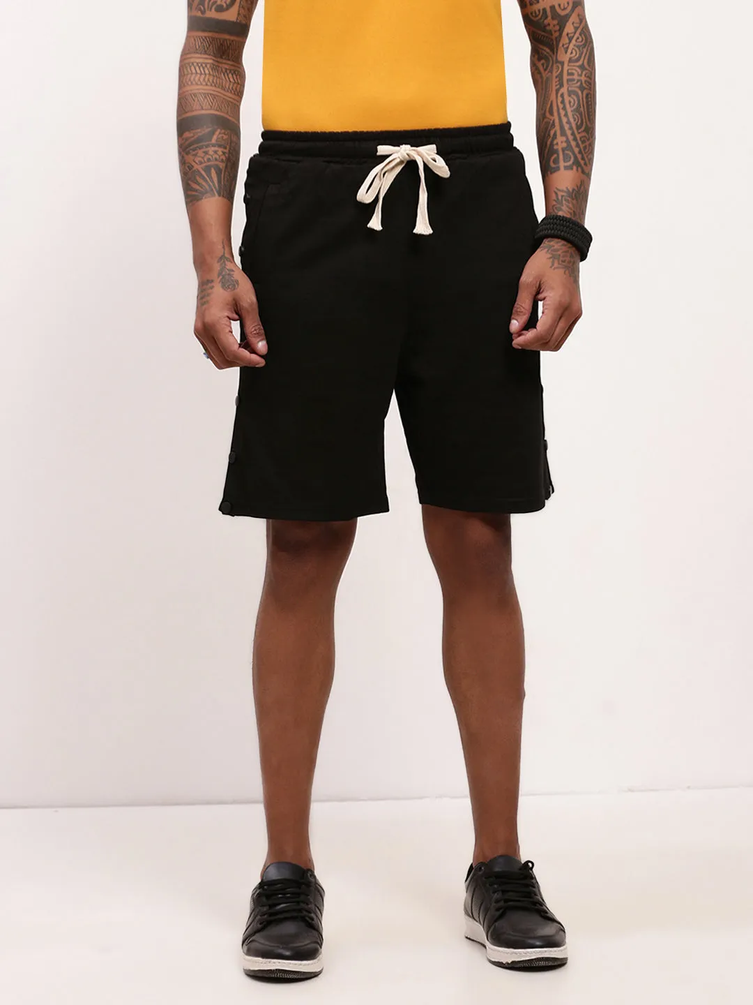 Gothic style Mood Wear Men's Black Mid-Rise Cotton Regular Fit Shorts