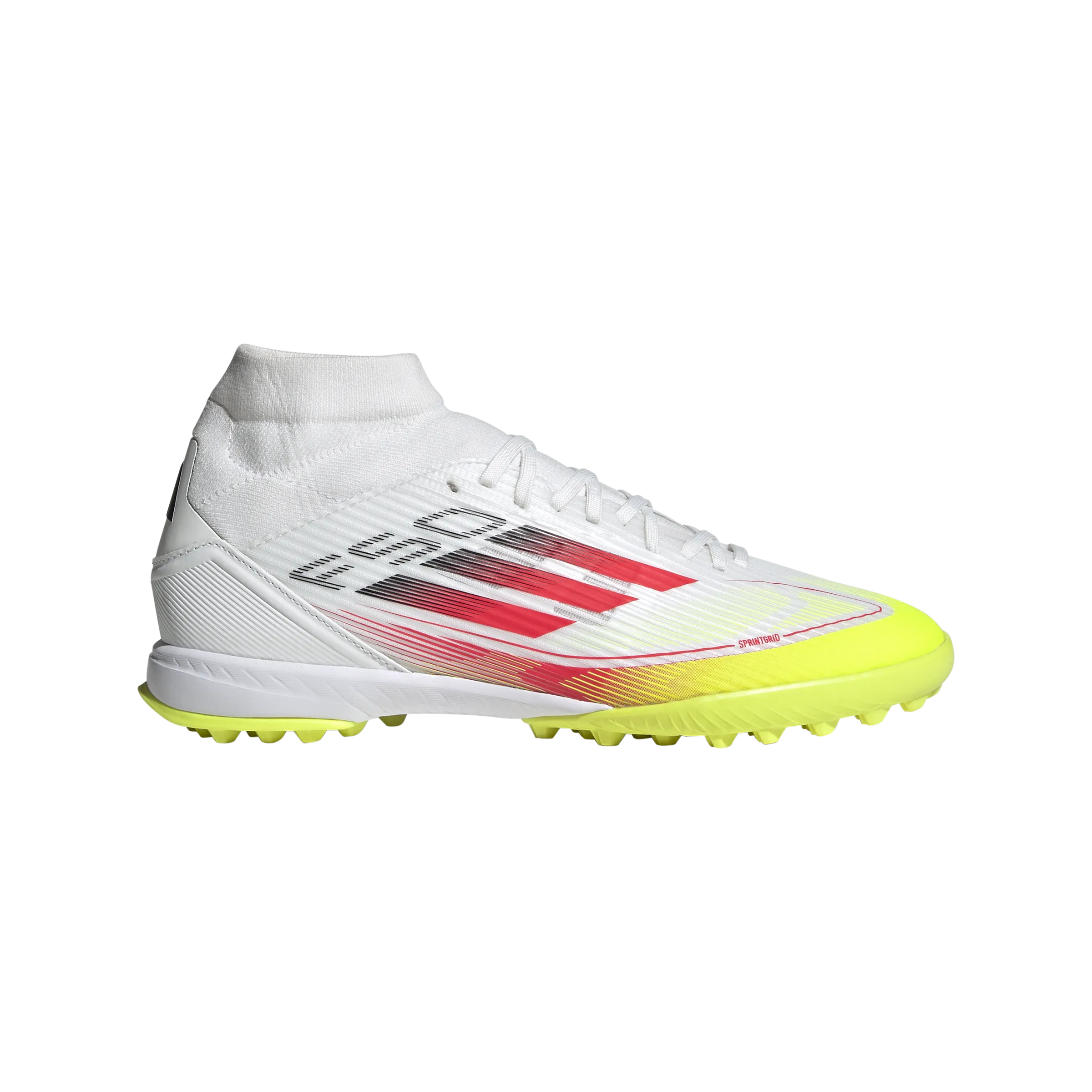 adidas F50 LEAGUE MID Artificial Turf Soccer Shoes | Cloud White-Lucid Red-Solar Yellow | Women's [Unisex] equestrian shoes