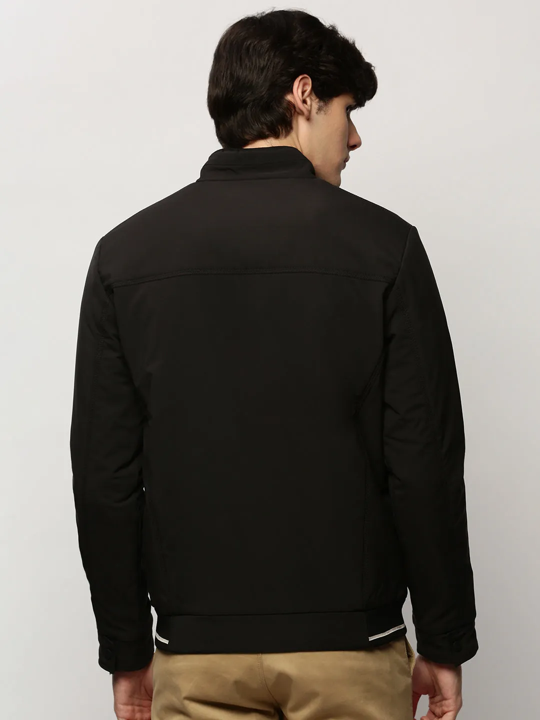 Men's Black Mock Collar Bomber Jacket Everyday apparel Reinforced Shoulders