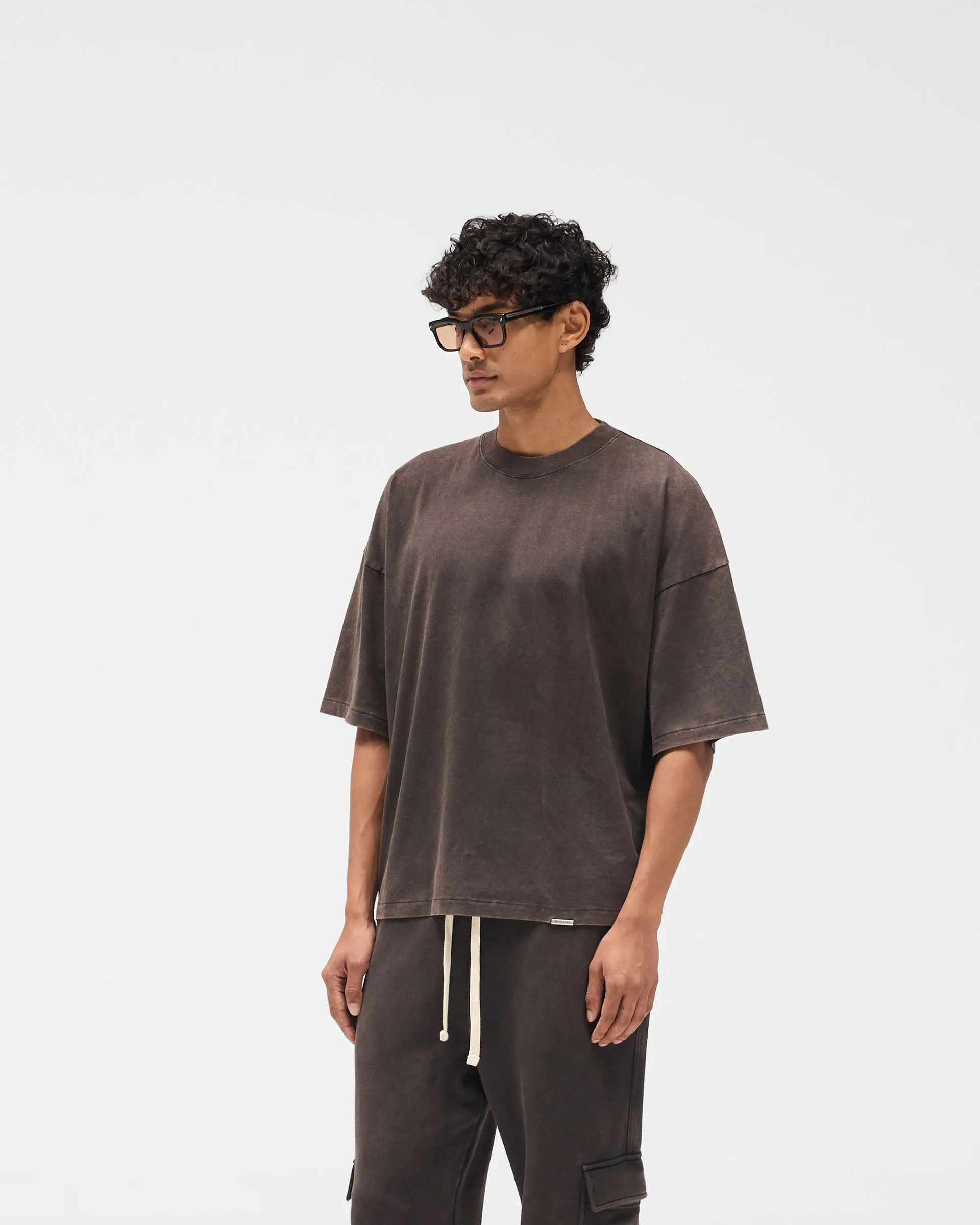 Comfy Flex Tubular Knit Structure Initial Boxy T-Shirt - Coffee