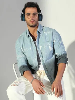 Men's Geometric Printed Blue Shacket Comfy Wardrobe