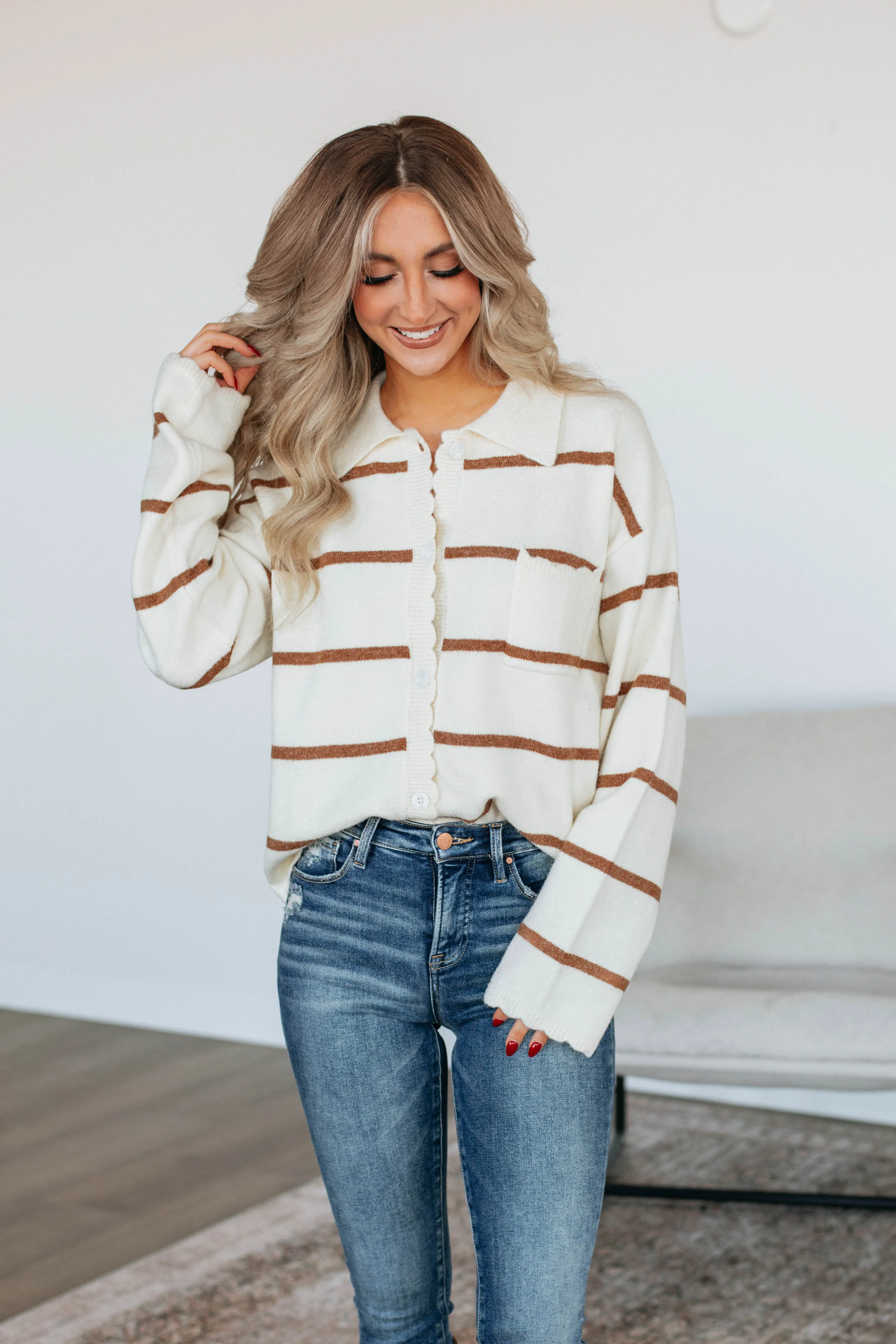 Casen Striped Cardigan Lounge Outfit