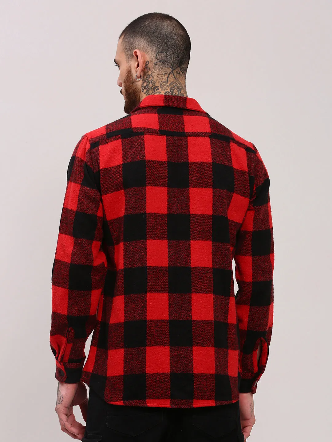 Soft Fabric Comfy Pieces Men's Red Checked Casual Shacket