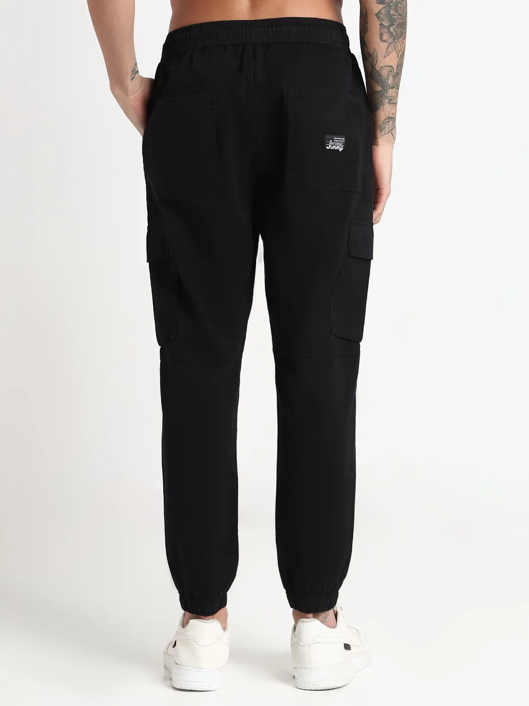 Casual Comfort Wear Men's Black Solid Cargo Joggers