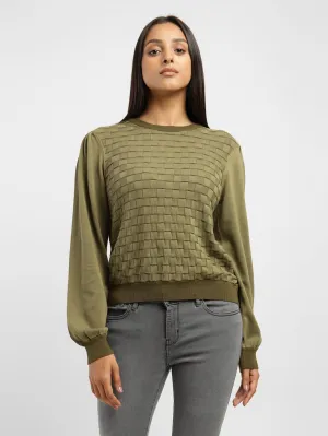 Women's Textured Round Neck Sweater Ventilated Panels