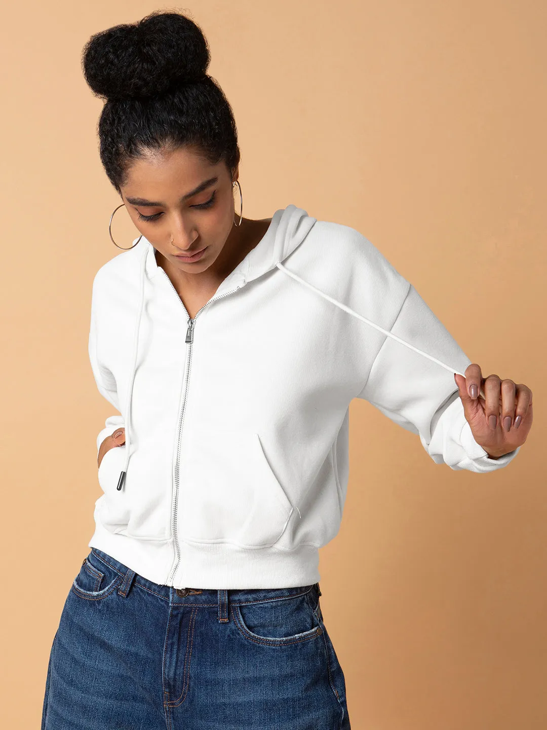 Women's White Hoodie with Zip Festival Fashion Fashion Fit