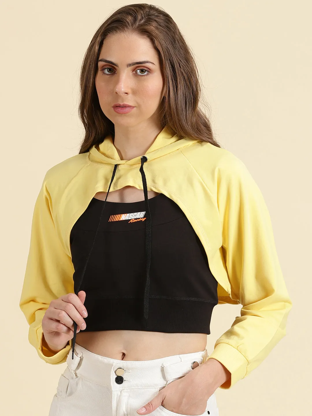 hypoallergenic Women's Yellow Hooded Neck Cotton Sweatshirt