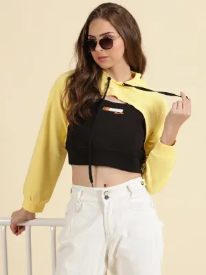 Women's Yellow Hooded Neck Cotton Sweatshirt Bar Hopping