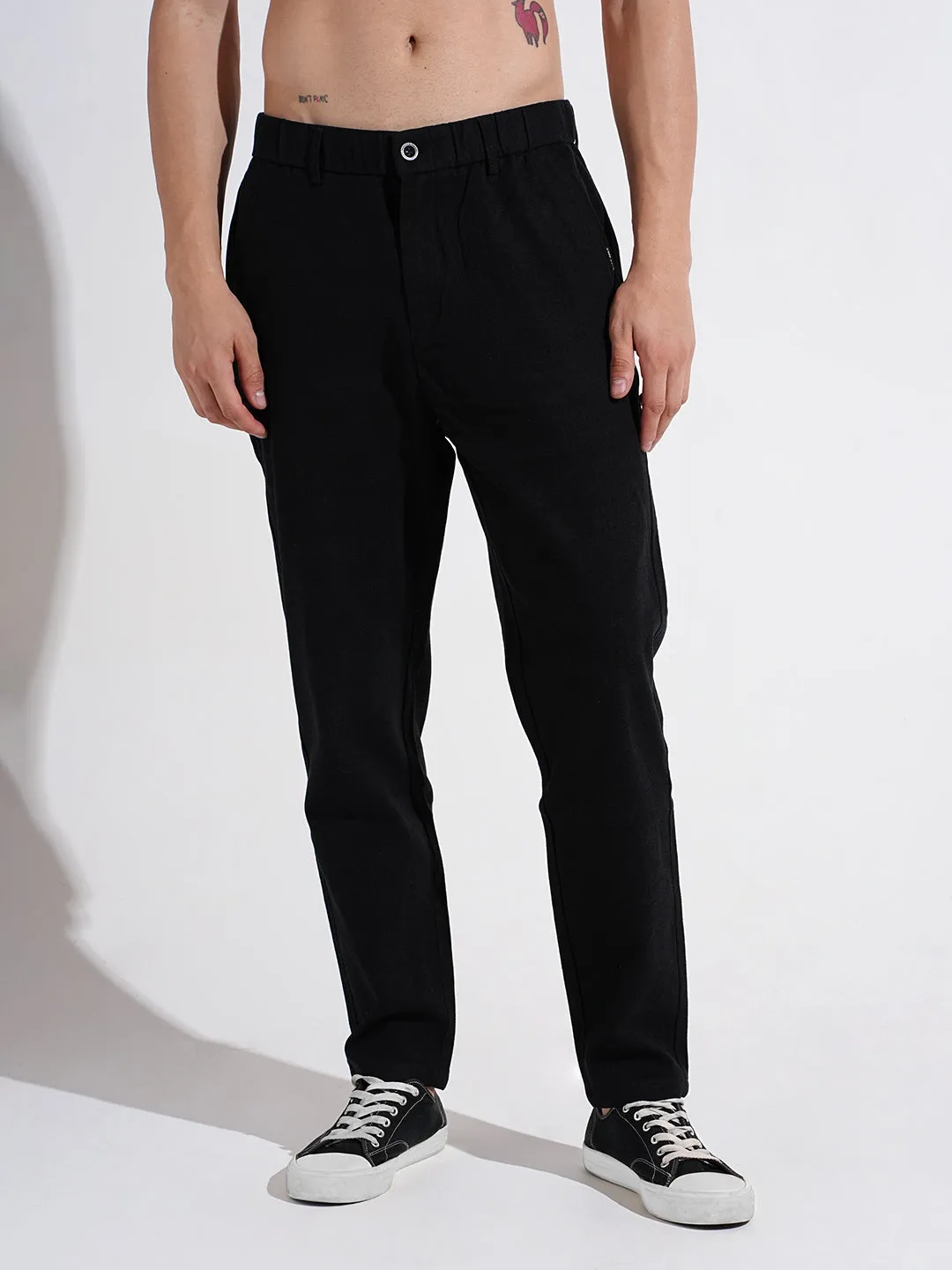 Men's Black Tapered Fit Trousers Comfy Active Minimal Comfort
