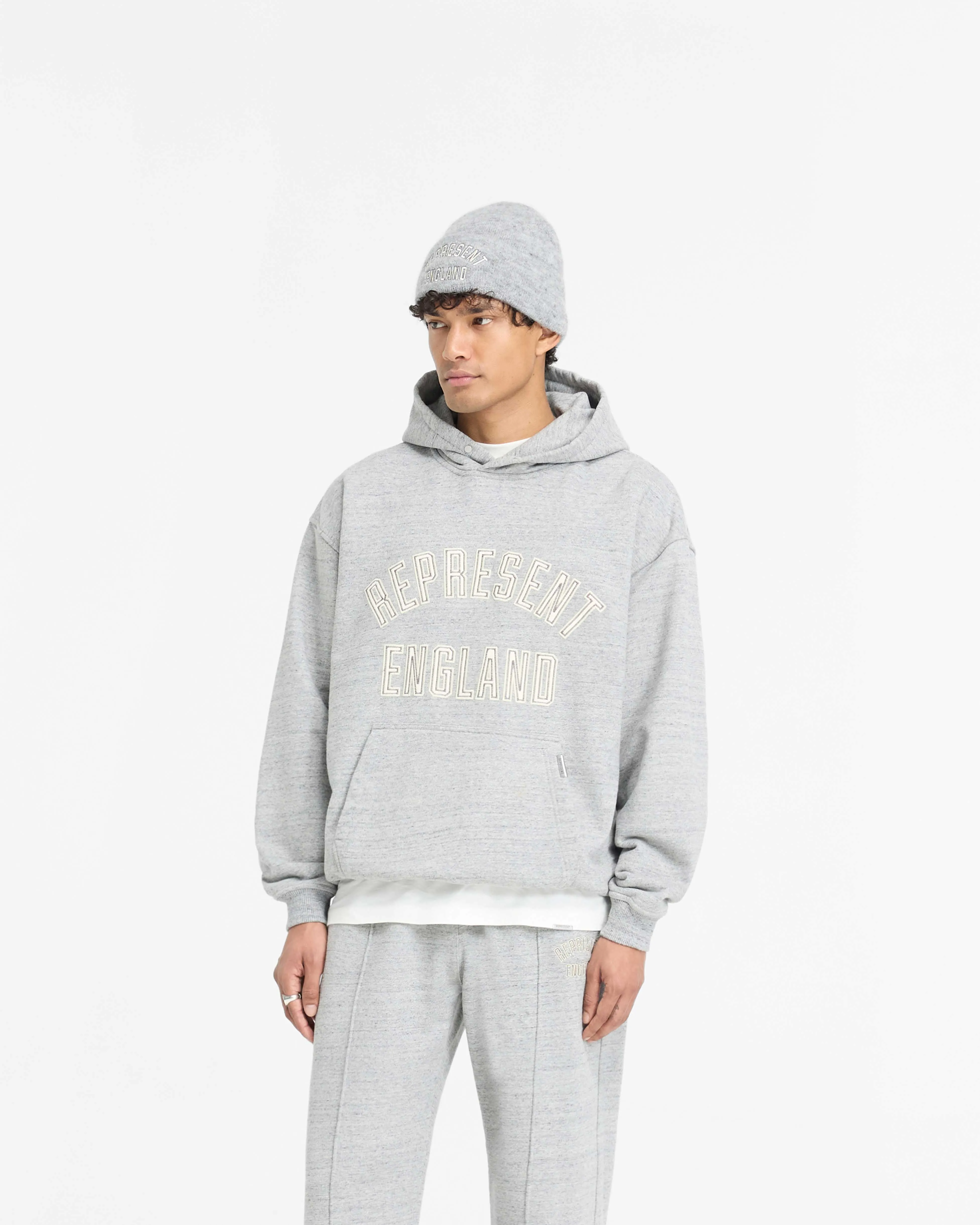 Breathable Material Modern England Applique Hoodie - Grey Marl