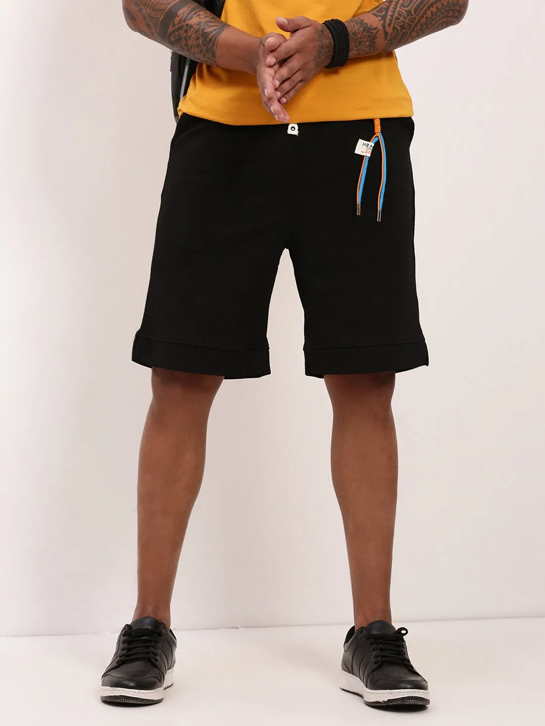 All Weather Fit Men's Black Solid Mid-Rise Shorts