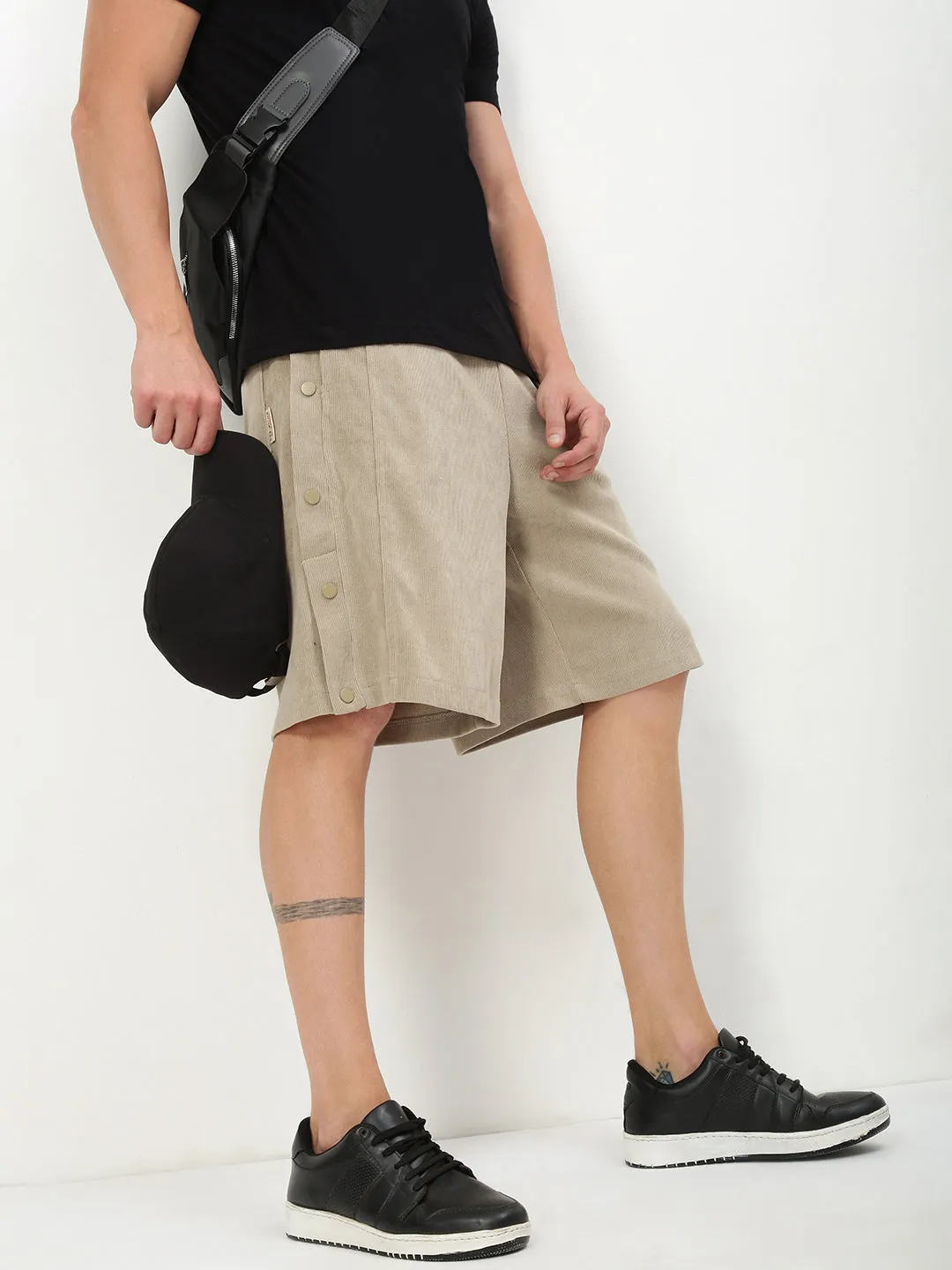 Ventilated Panels Men's Beige Solid Shorts