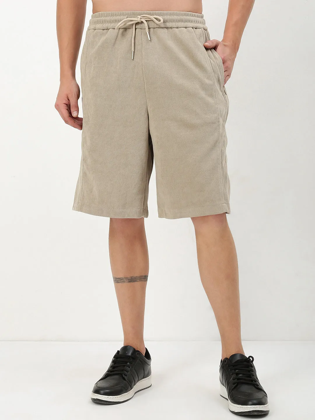 delivery work Summer Mood Men's Beige Solid Shorts