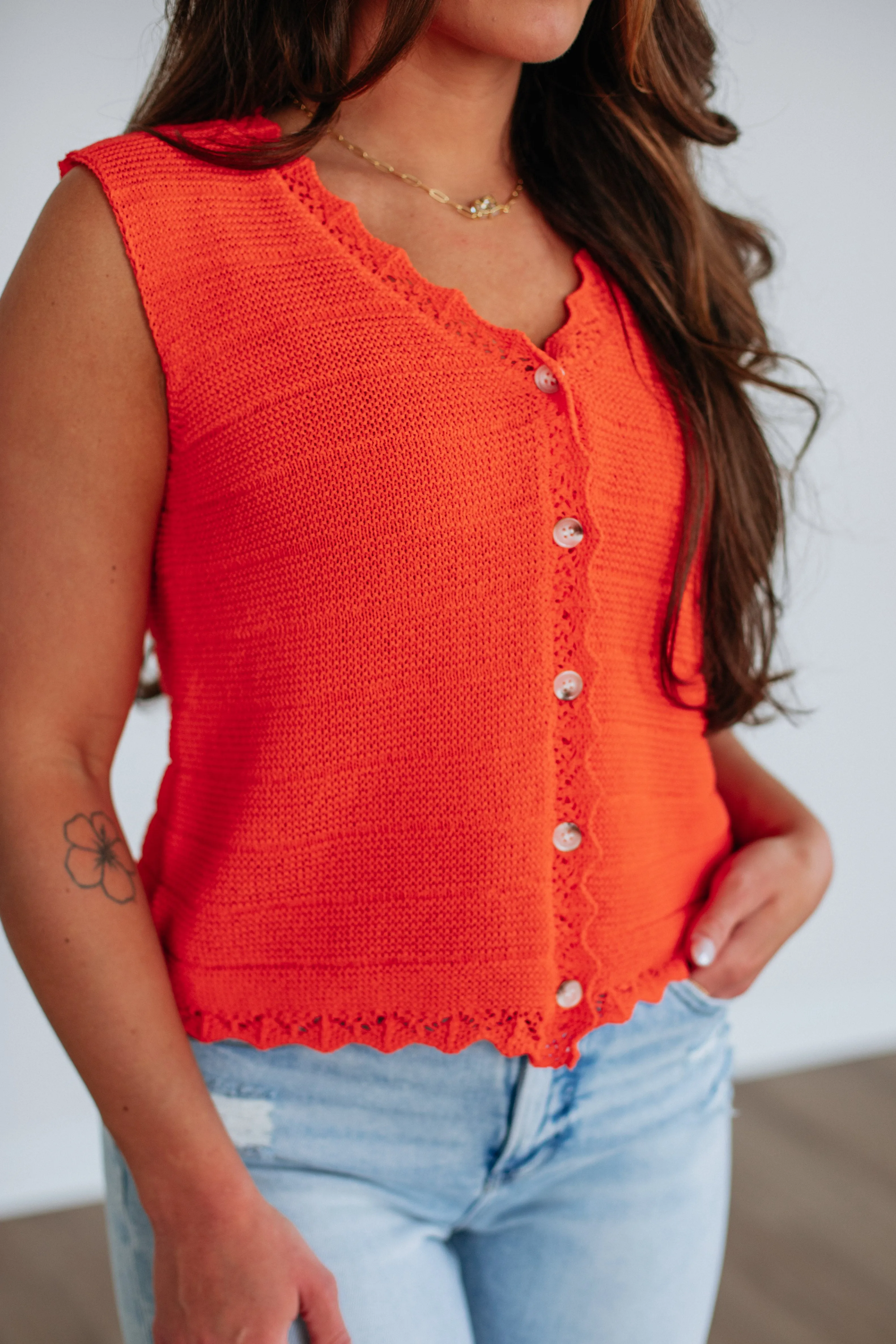 Seasonal Comforted Crisp Look Cheryl Sweater Vest - Papaya