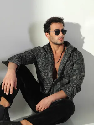 contrast Men's Checked Grey Regular Fit Shacket