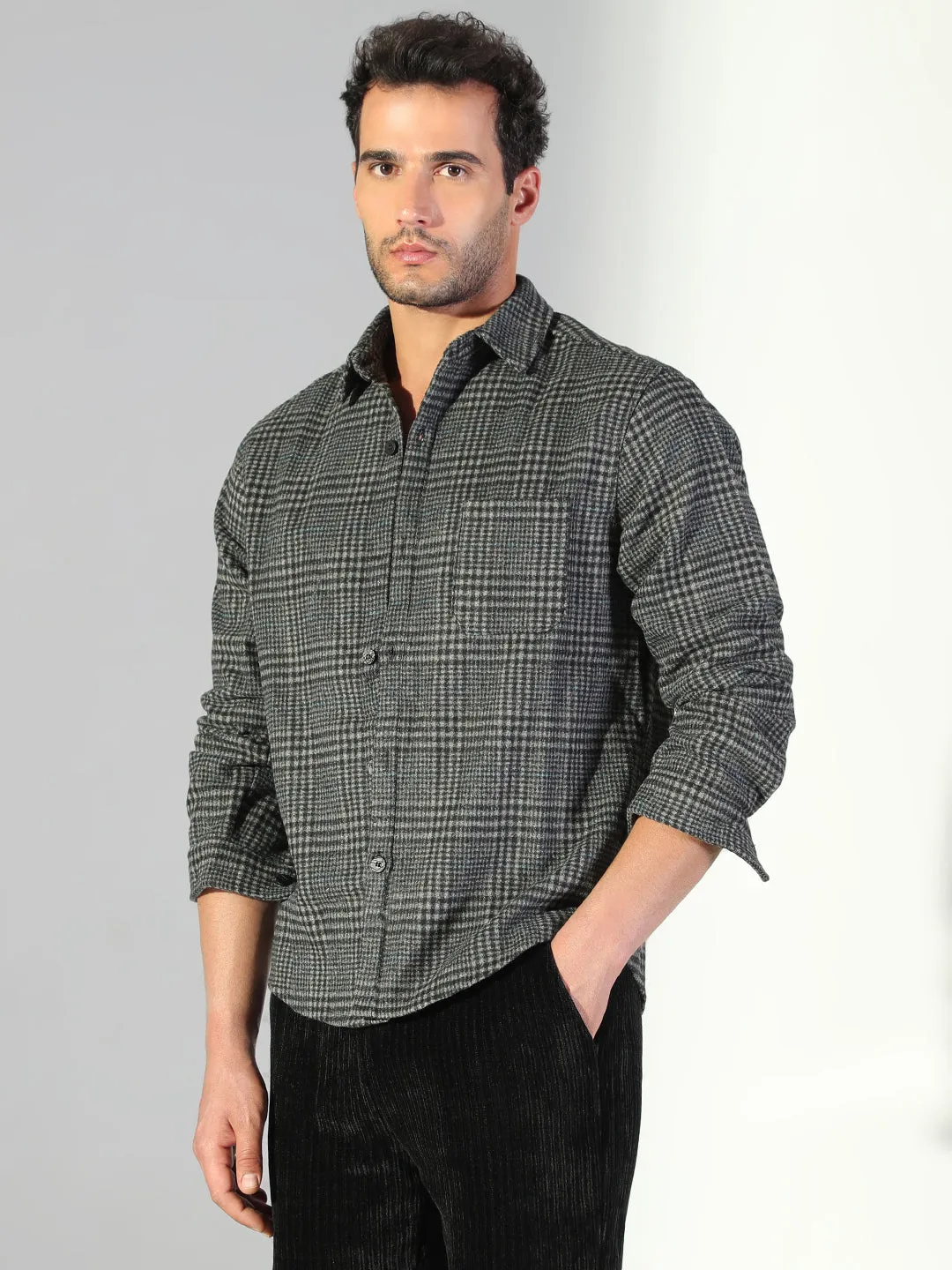 Men's Checked Grey Regular Fit Shacket Perfect Fit Wear Minimal Comfort