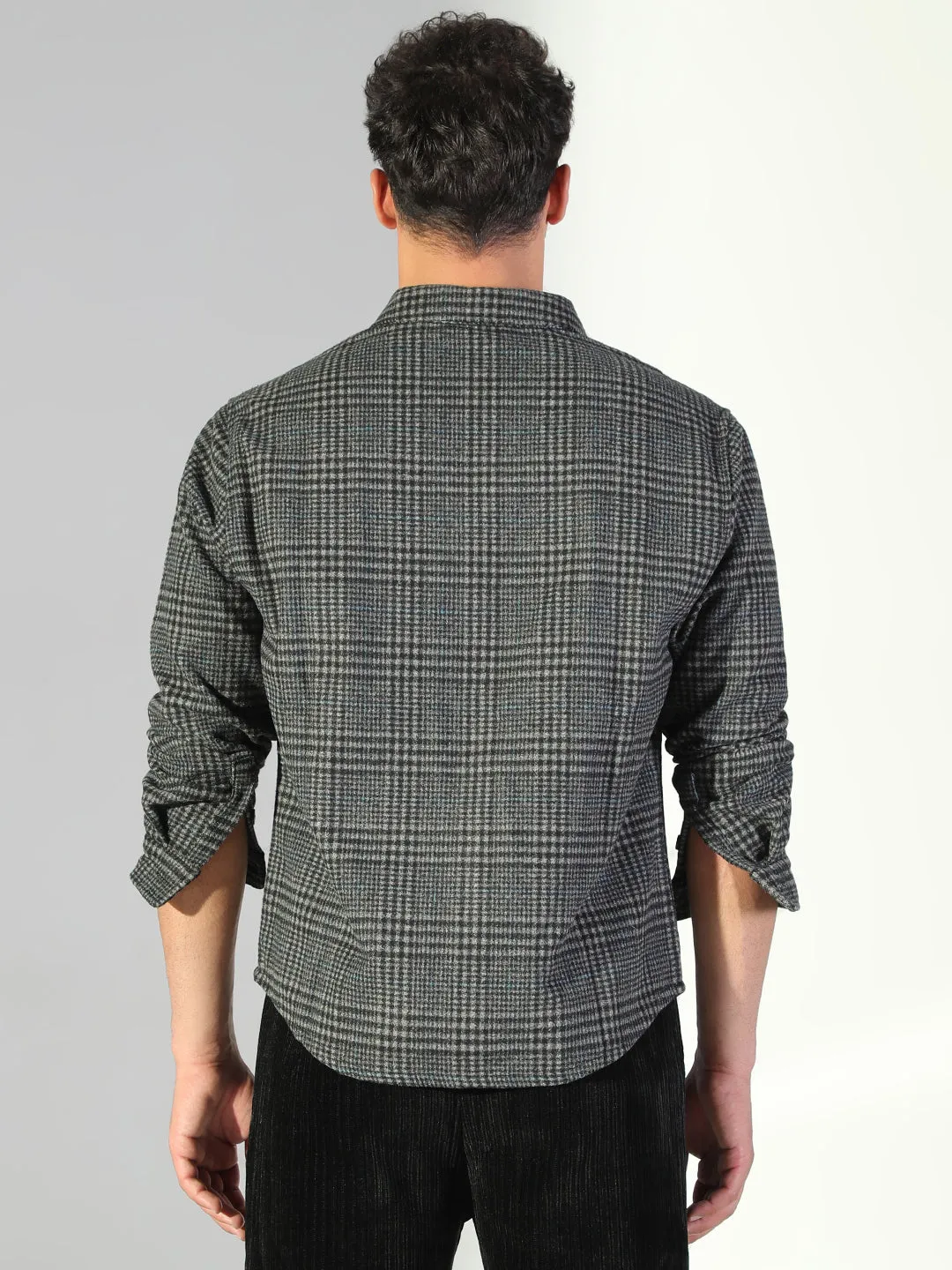 Men's Checked Grey Regular Fit Shacket Double Stitched Seams Organic Cotton