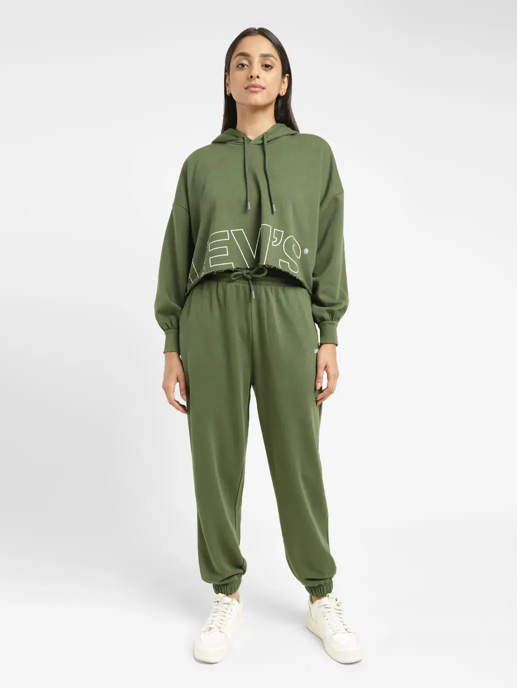 Casual Vibe Street Sporty Women's Brand Logo Green Hooded Sweatshirt