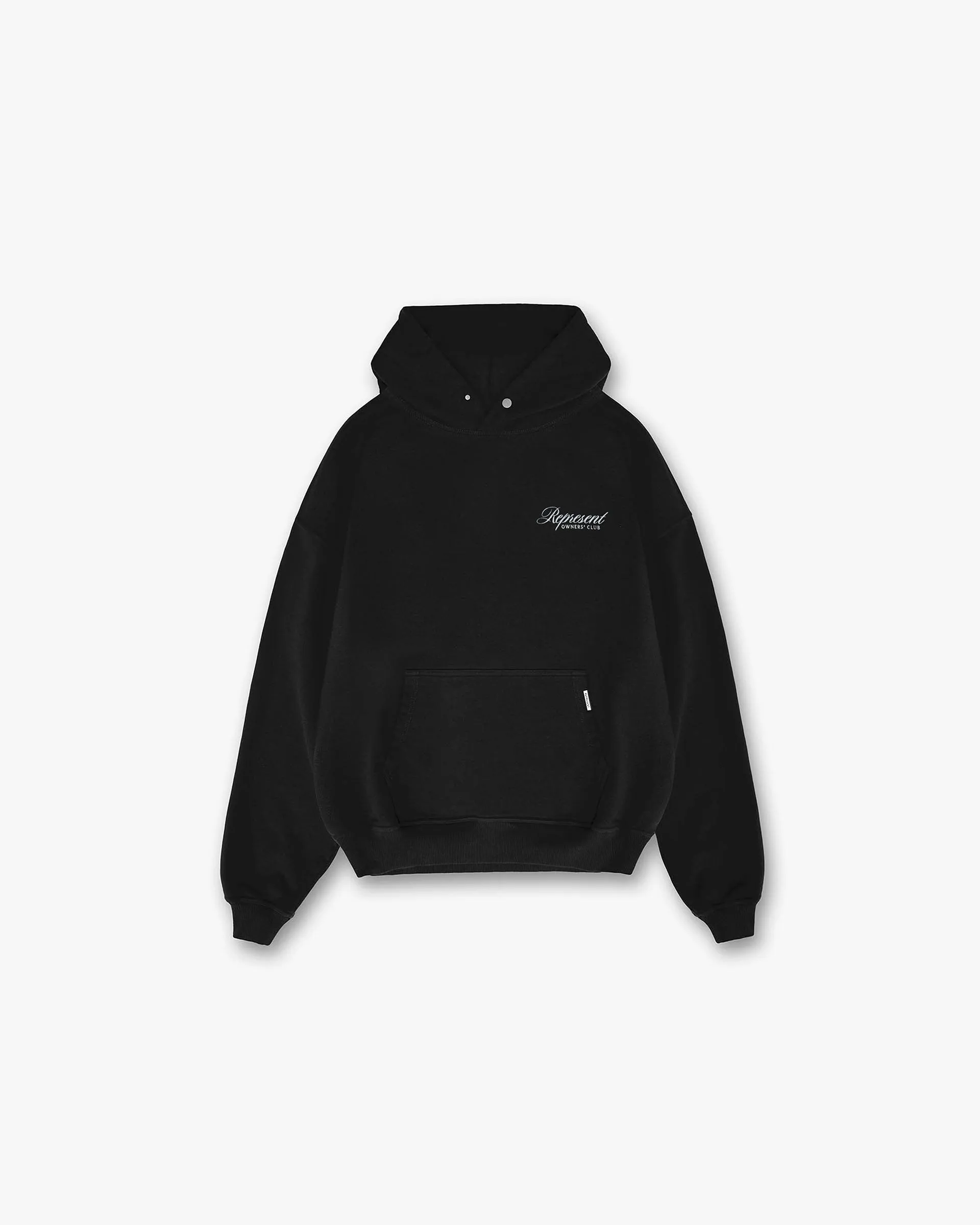 button detail Comfy Street Represent Owners Club Script Hoodie - Black