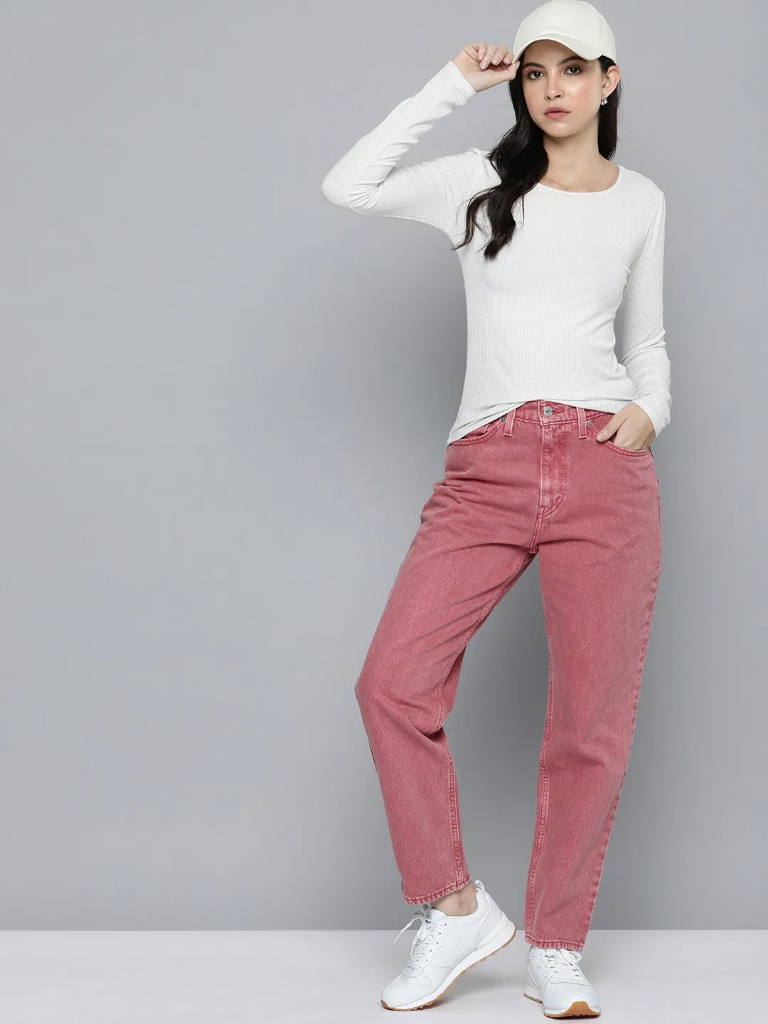 Relaxed Style Work Ready Outdoor Enthusiast Women's 80s Mom Pink Loose Fit High Rise Jeans