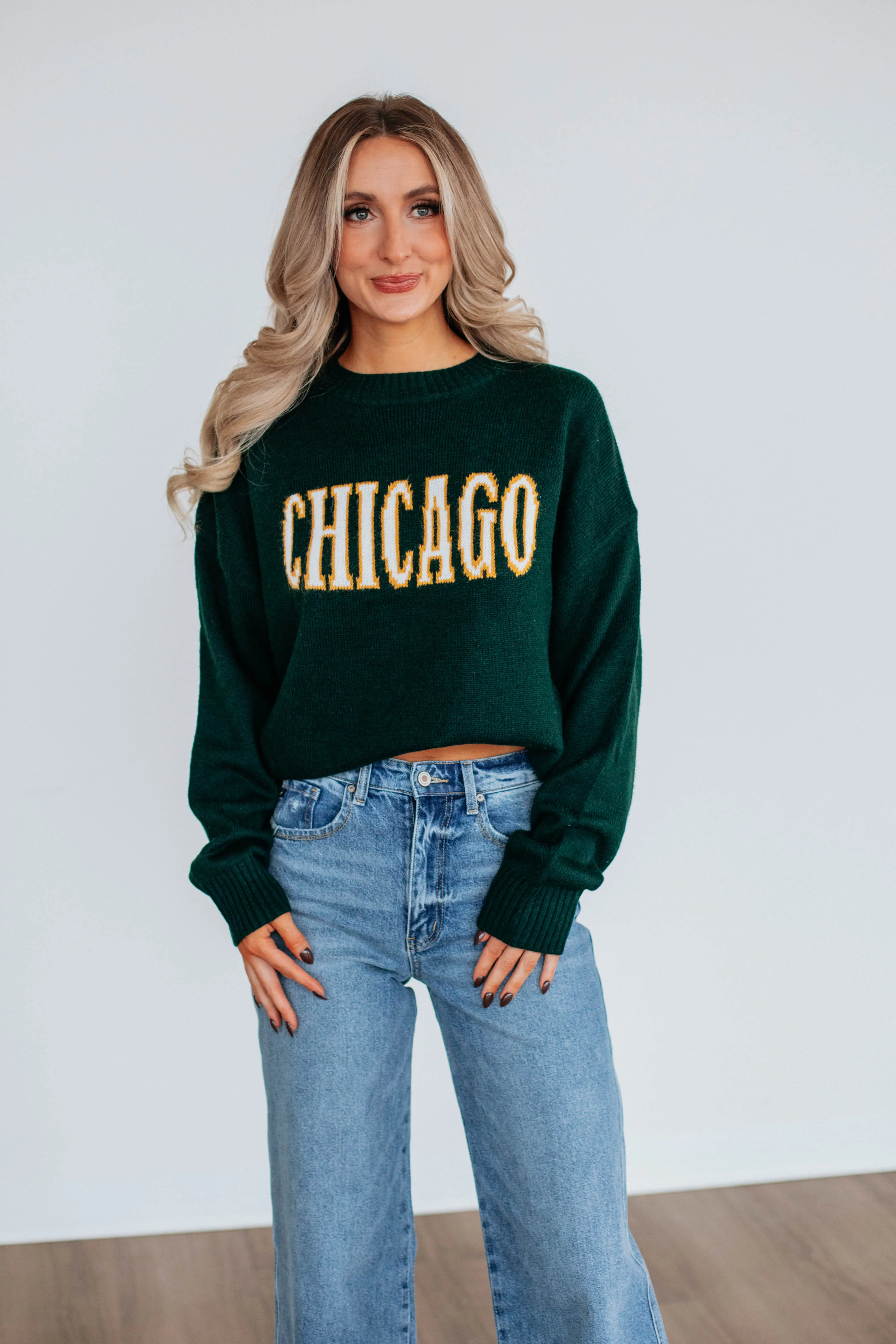 Street Casual Style Waffle Knit Texture Chicago Knit Sweater