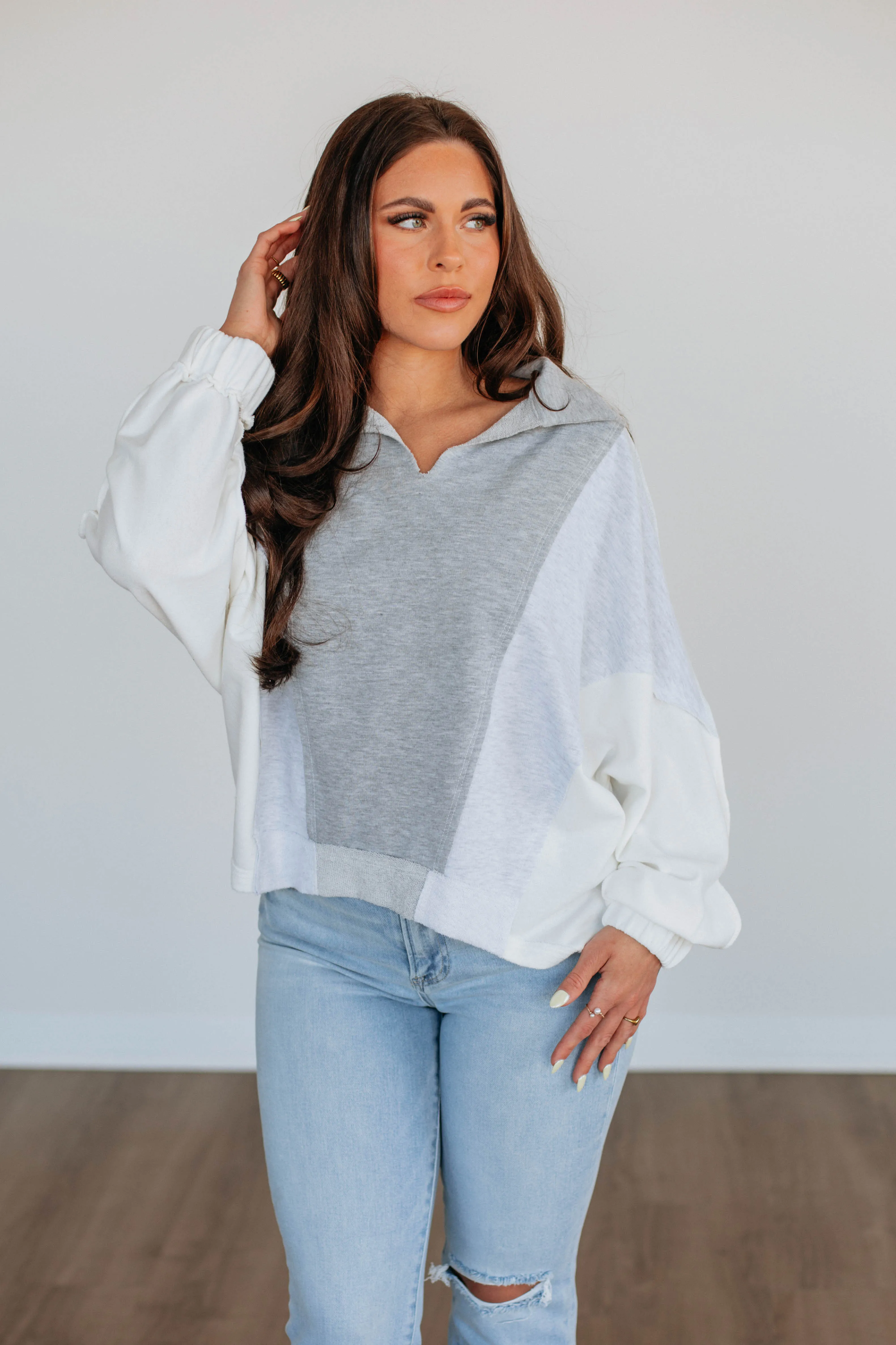 Vanya Oversized Pullover - Heather Grey Mix product shiny accents appeal product stain resistant convenience