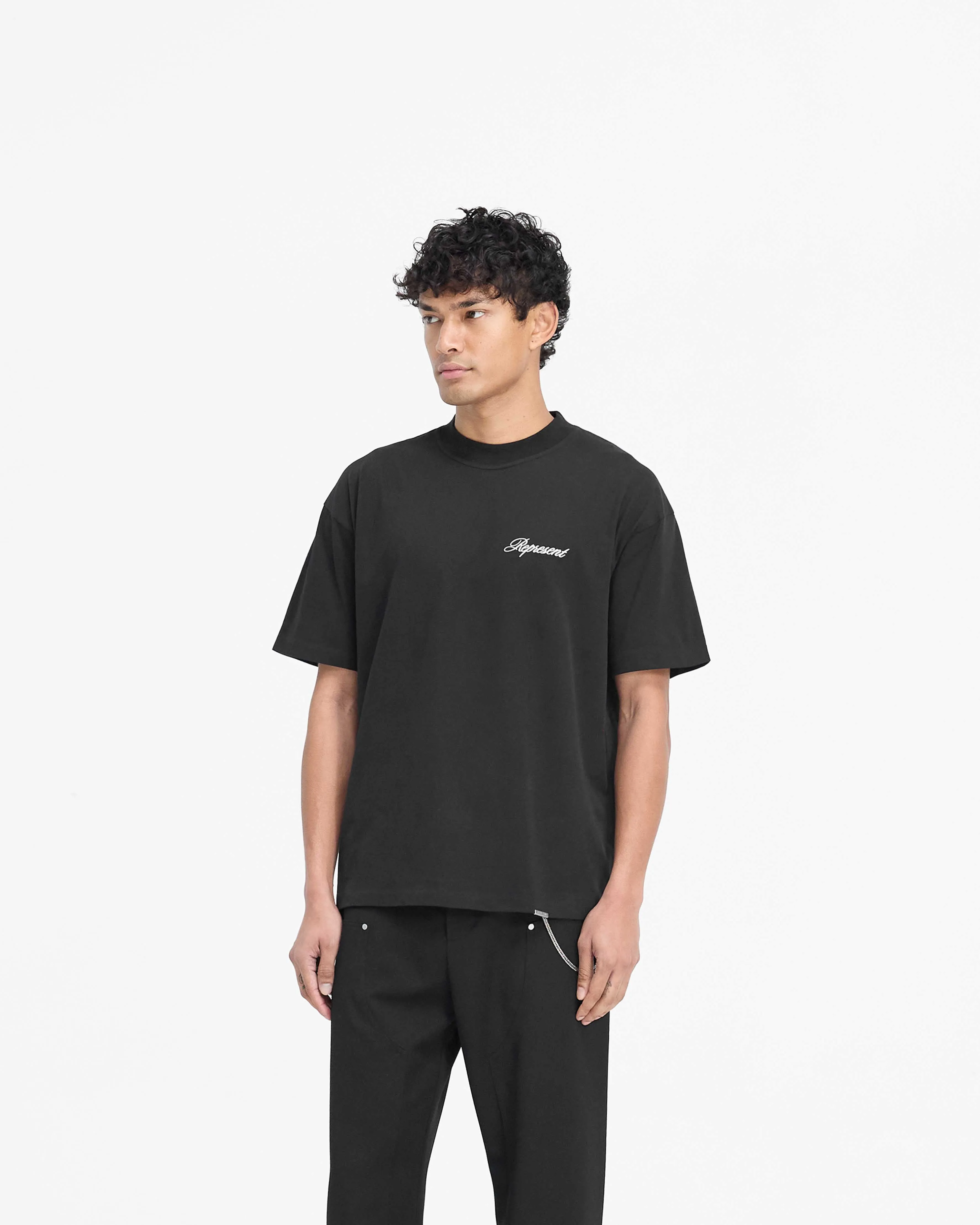 No Shrink Fabric Script Logo T-Shirt - Black