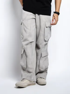 Men's Grey Relaxed Fit Cargo Trousers Casual Active Moisture control