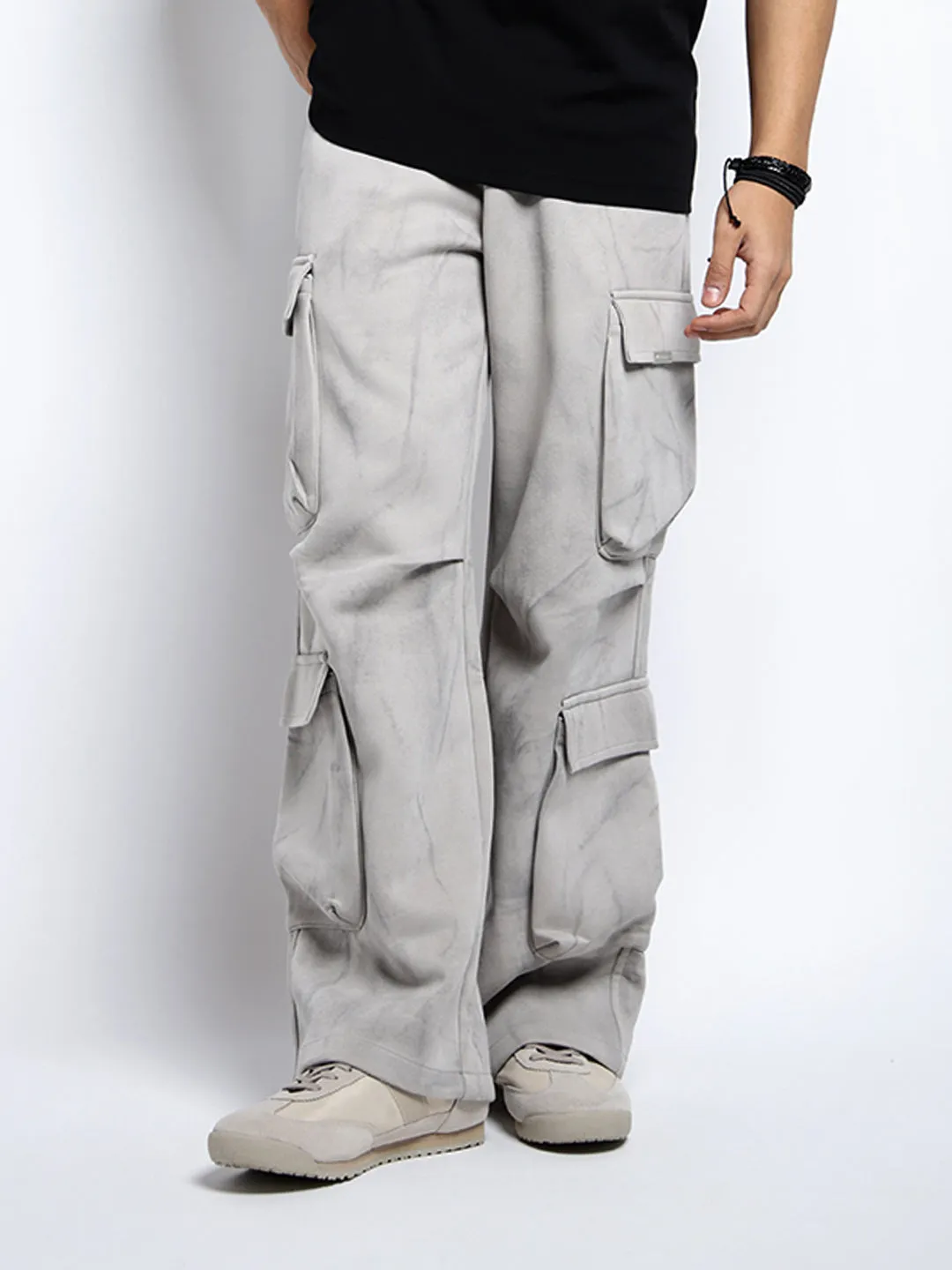 Men's Grey Relaxed Fit Cargo Trousers Casual Active Moisture control