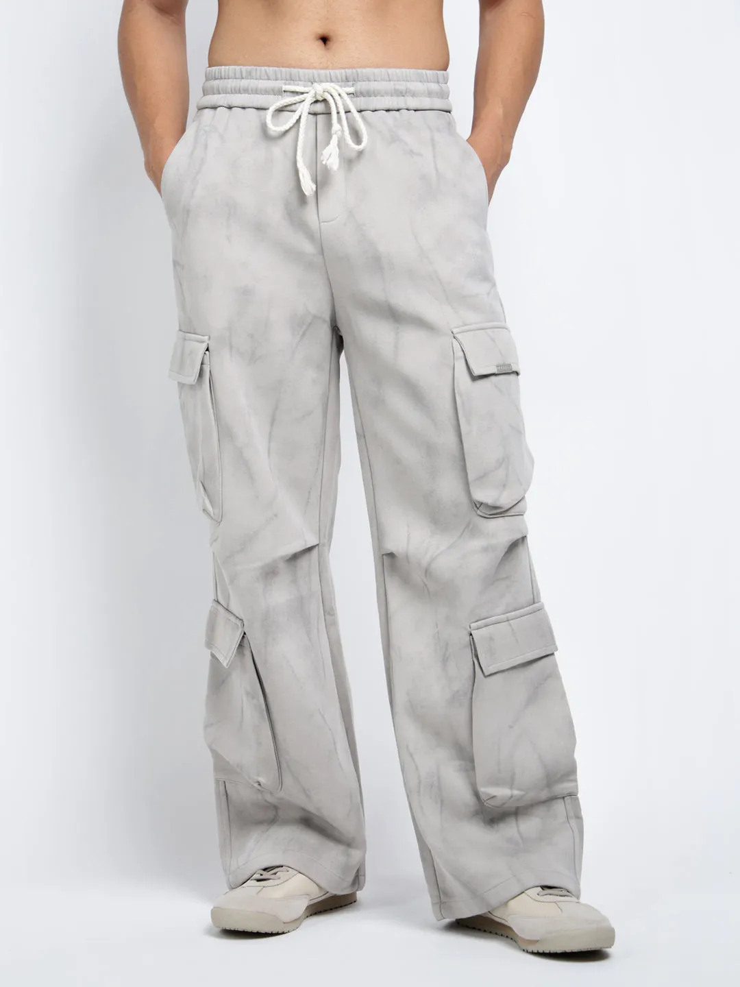 Men's Grey Relaxed Fit Cargo Trousers Easy Access ReinforcedHemline