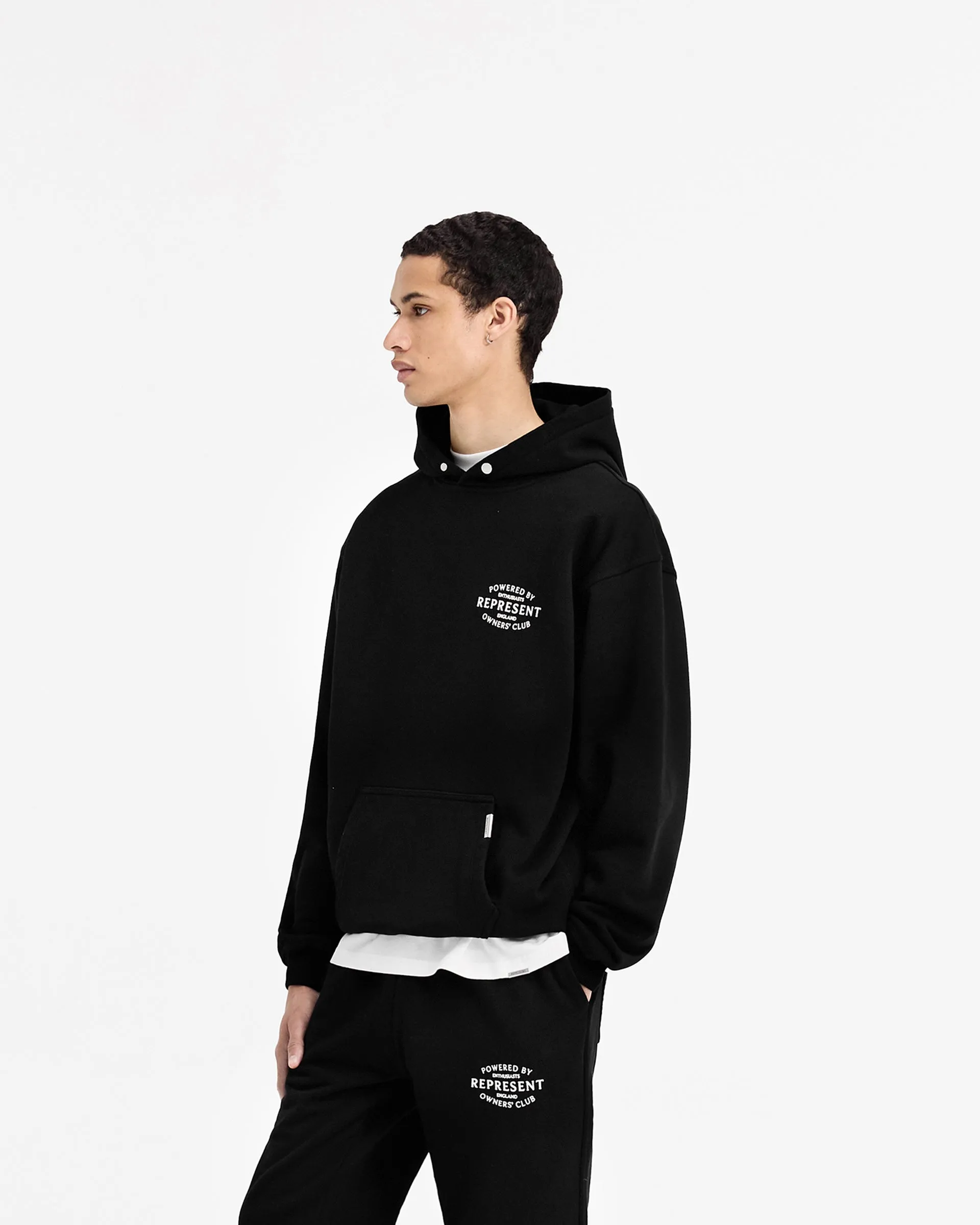 Represent Owners Club Stamp Hoodie - Jet Black Buttoned Layer Bold