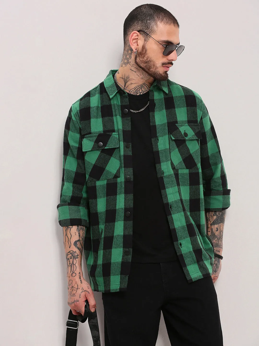 AntiBacterialTreatment Men's Green Checked Shacket