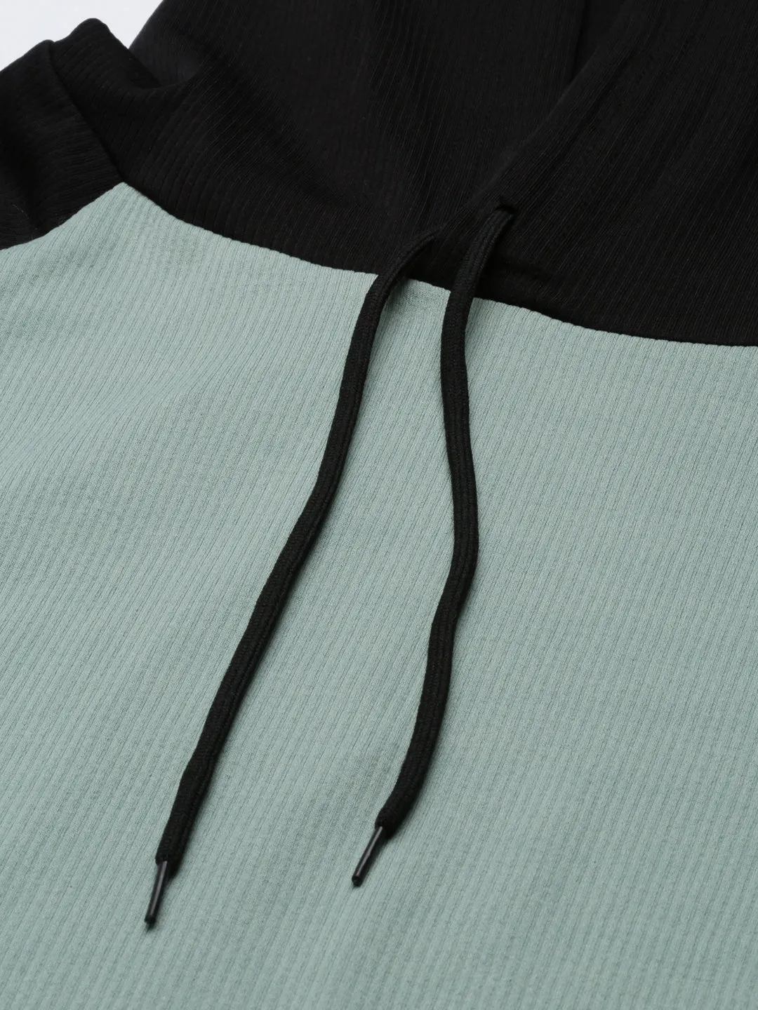 Women's Sea Green Colour blocked Hooded Crop Sweatshirt product sporty style statement