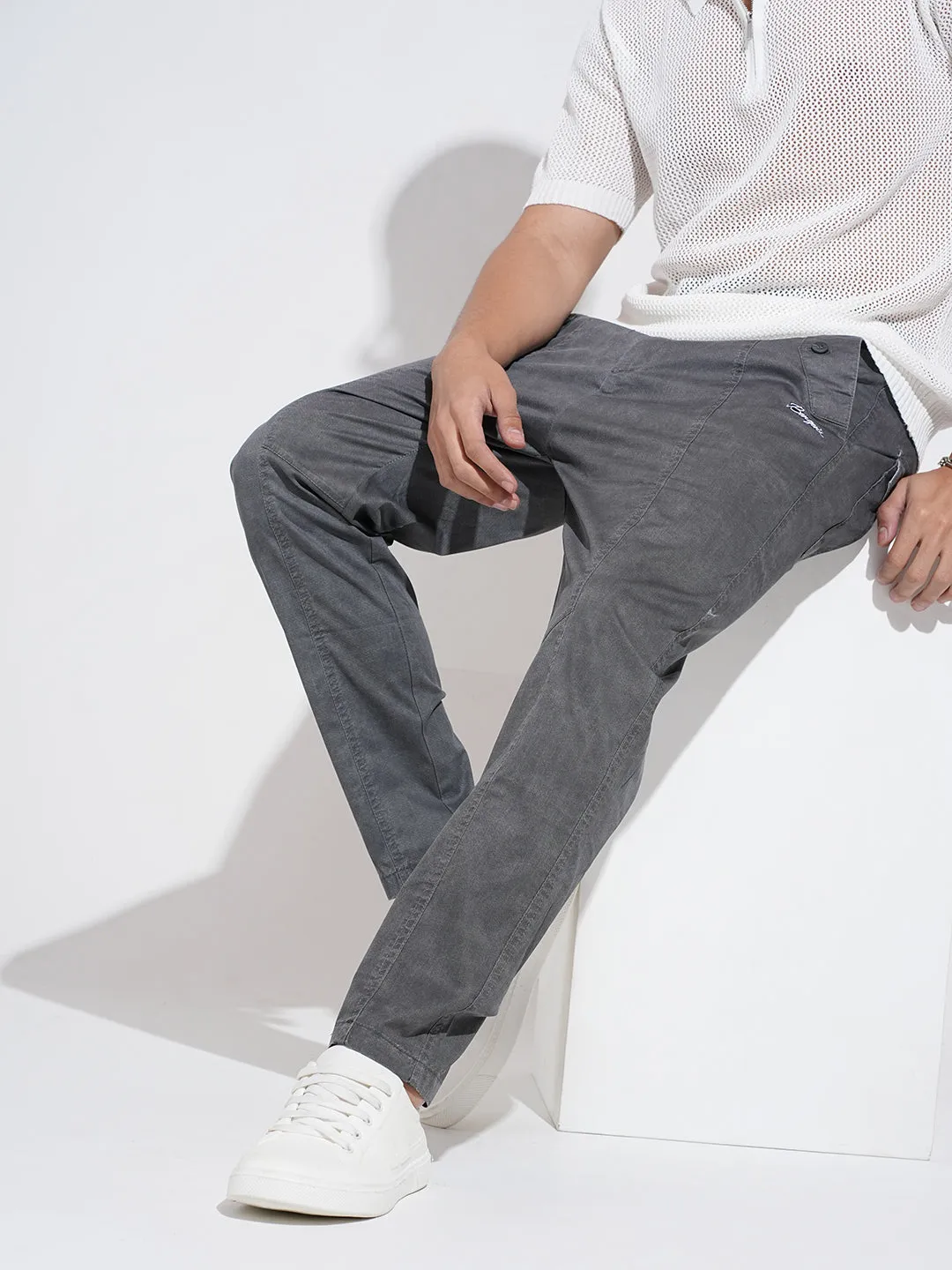 Soft and Stretchy Men's Grey Regular Fit Trousers
