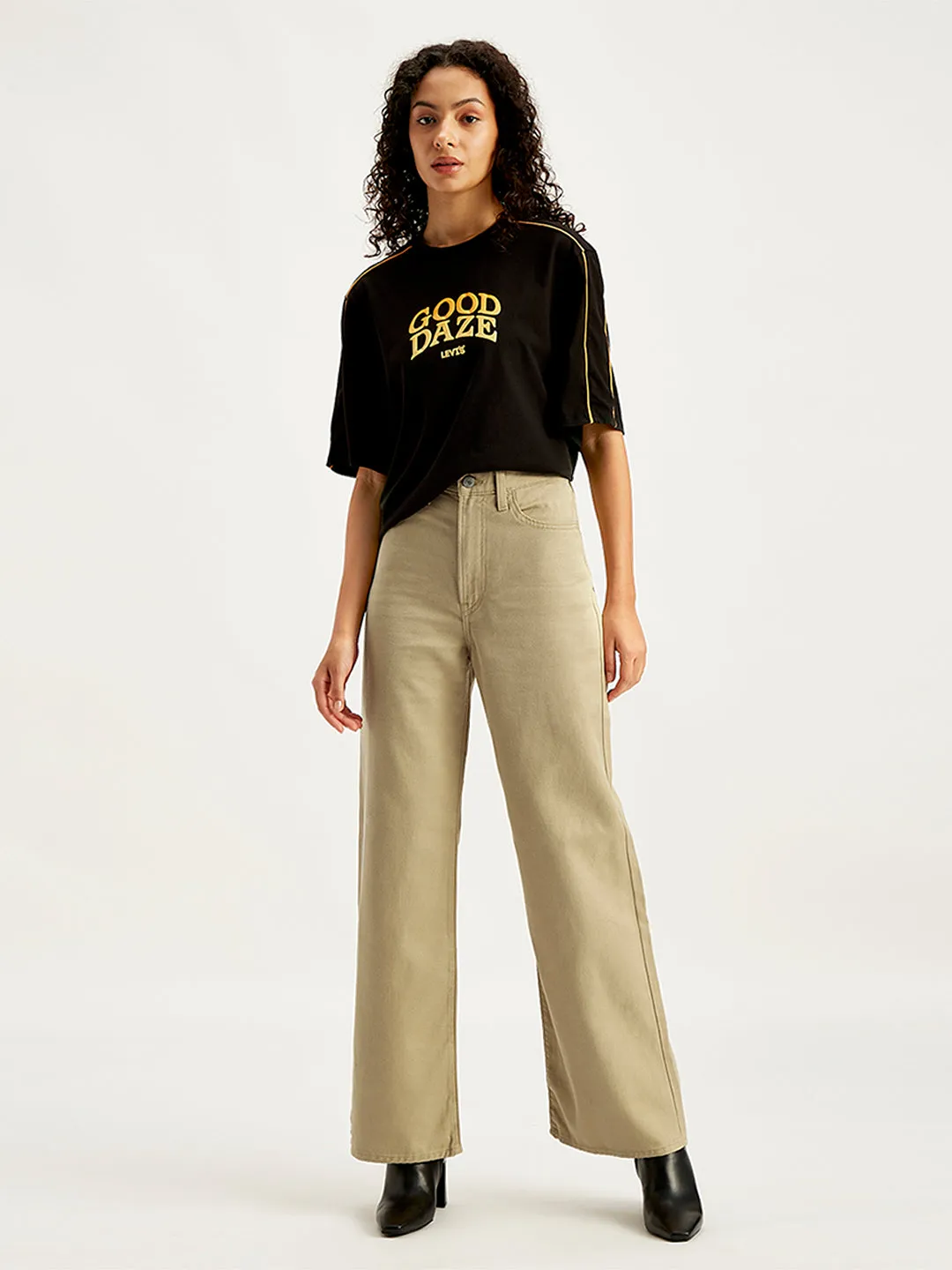 Wear It All Chill Outfit Spring Mood Women's Khaki Ribcage Bell Bottom Wide Leg Fit High Rise Jeans