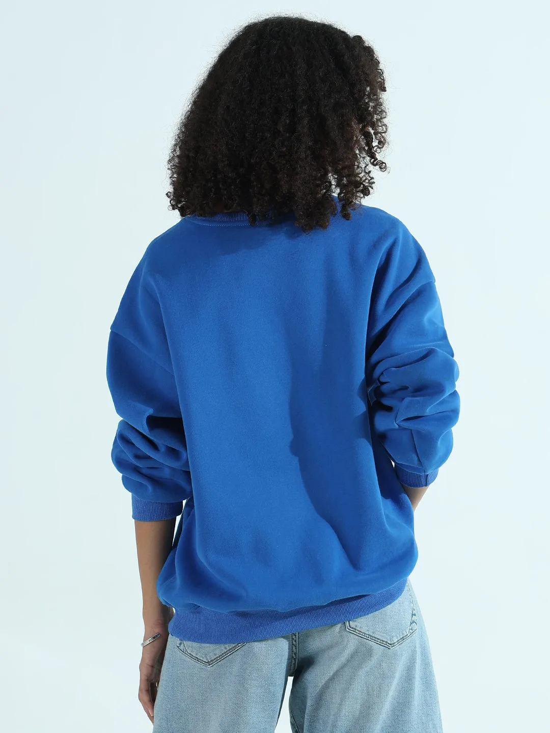 Women's Blue Oversized Round Neck Sweatshirt Classic Comfort