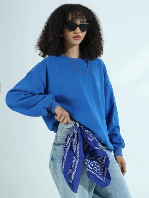 product beach relaxation vibe Go-To Layer Women's Blue Oversized Round Neck Sweatshirt