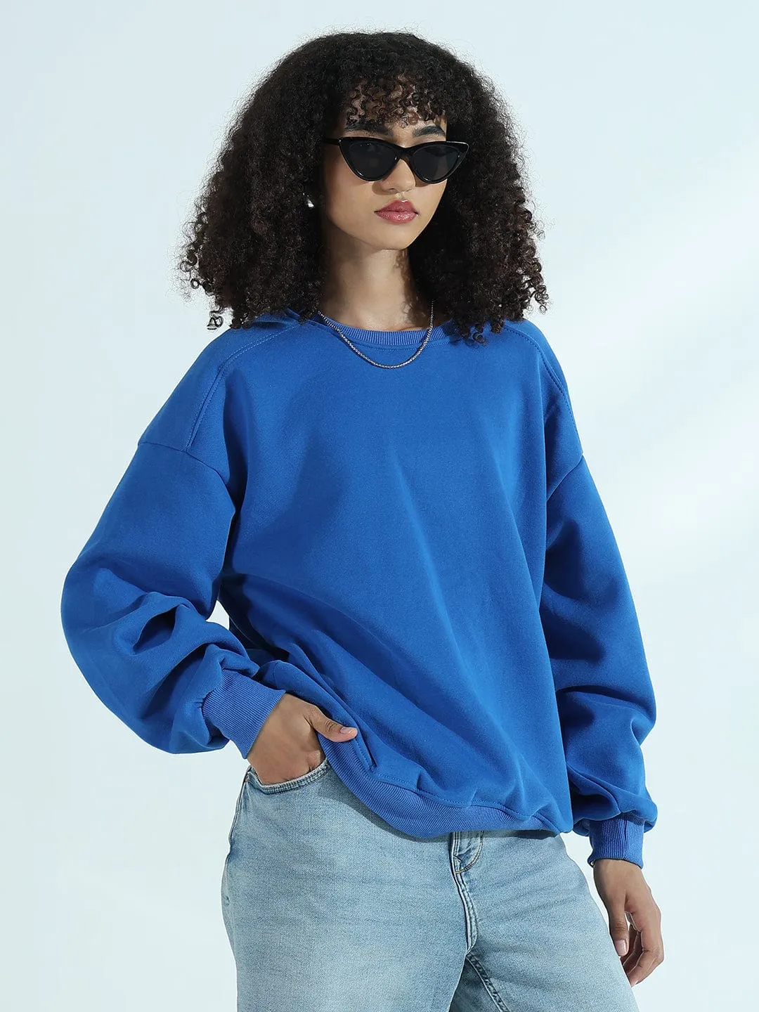 product selection Women's Blue Oversized Round Neck Sweatshirt