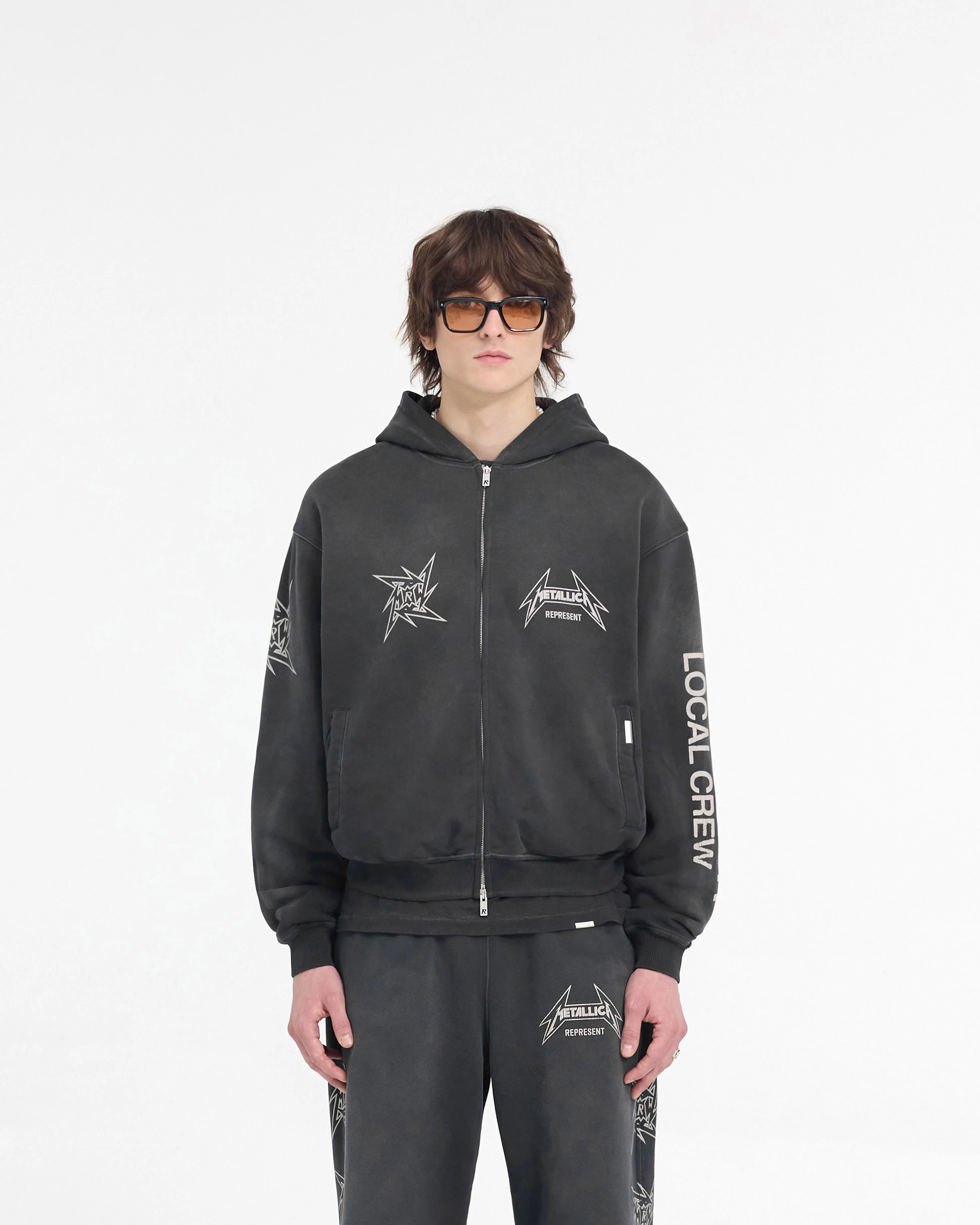 waterproof Represent X Metallica Local Crew Zip Hoodie - Stained Black